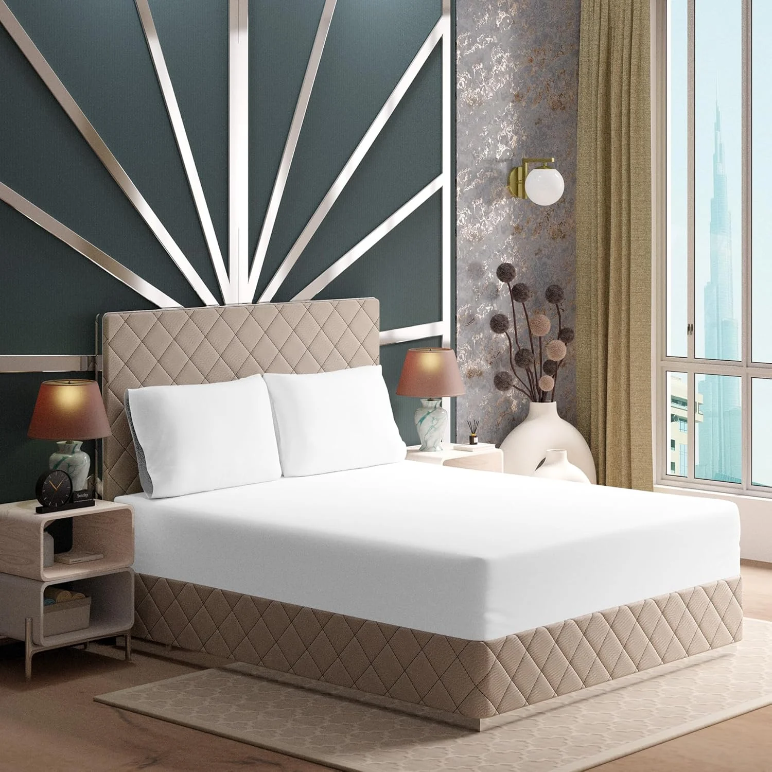 ملحفه کش دار سفید رنگ سایز کوئین COLOR SENSE با تراکم بافت 300، 100% پنبه، ابعاد 160x200 سانتی متر، ملحفه بسیار نرم و لطیف کوئین، 1 عدد ملحفه کش دار با بافت ساتین مقاوم در برابر چروک و دارای جیب عمیق