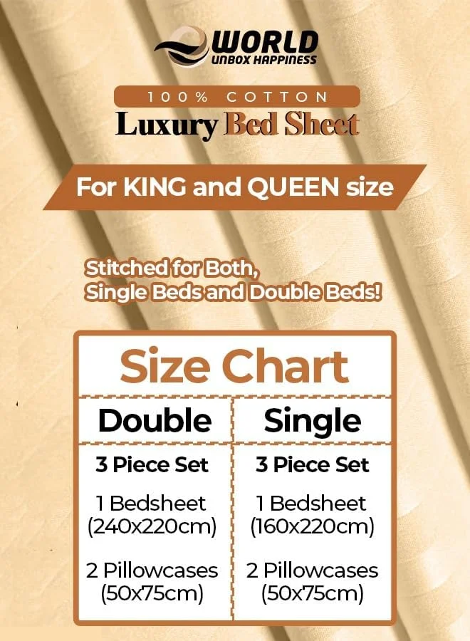 ای ورلد آنباکس هپینس ملحفه راه راه لوکس (220x240 سانتی متر) ست 3 تکه شامل 1 ملحفه طلایی و 2 روبالشی (50x70 سانتی متر) میکروفیبر نرم و تنفسی مناسب تمام فصول. (ملحفه دو نفره)