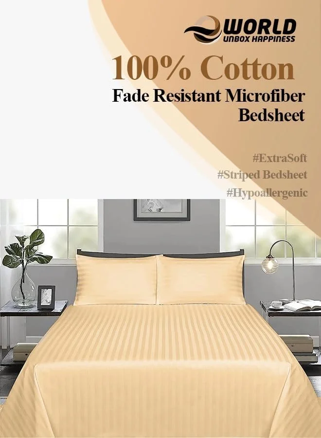 ای ورلد آنباکس هپینس ملحفه راه راه لوکس (220x240 سانتی متر) ست 3 تکه شامل 1 ملحفه طلایی و 2 روبالشی (50x70 سانتی متر) میکروفیبر نرم و تنفسی مناسب تمام فصول. (ملحفه دو نفره)