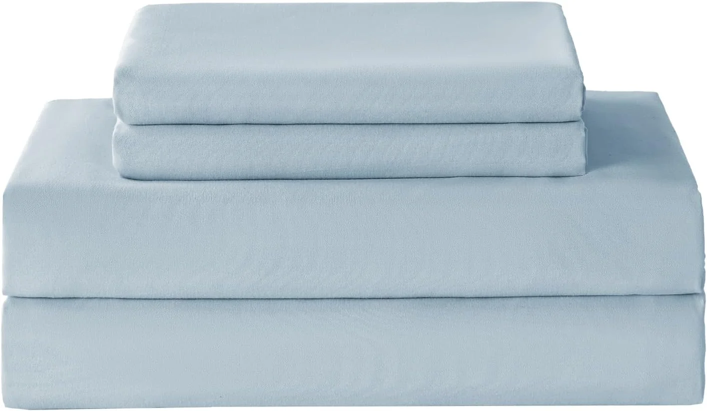 ست ملحفه کینگ آبی روشن Yibeizi، ملحفه‌های خنک کننده میکروفایبر نرم، 4 تکه شامل ملحفه رو، ملحفه کش‌دار با جیب عمیق و روبالشی