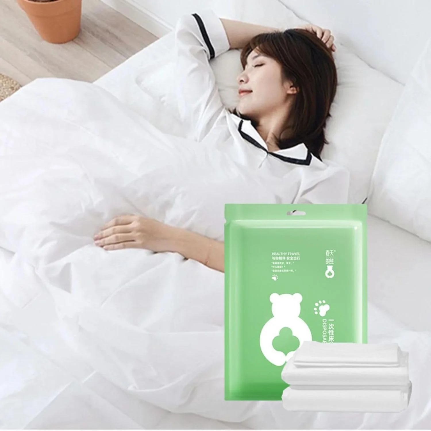 ست ملحفه یکبار مصرف سایز کینگ 4 تکه (1 بسته)، شامل یک روکش لحاف، یک ملحفه و 2 روبالشتی برای مسافرت، سفر کاری، اسپا و هتل