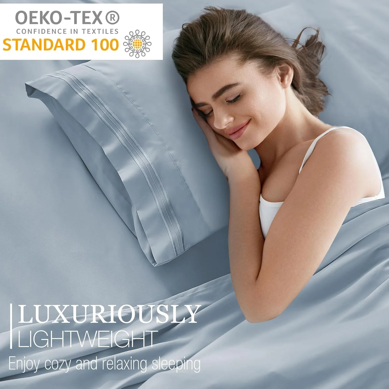 ست ملحفه کینگ آبی روشن Yibeizi، ملحفه‌های خنک کننده میکروفایبر نرم، 4 تکه شامل ملحفه رو، ملحفه کش‌دار با جیب عمیق و روبالشی