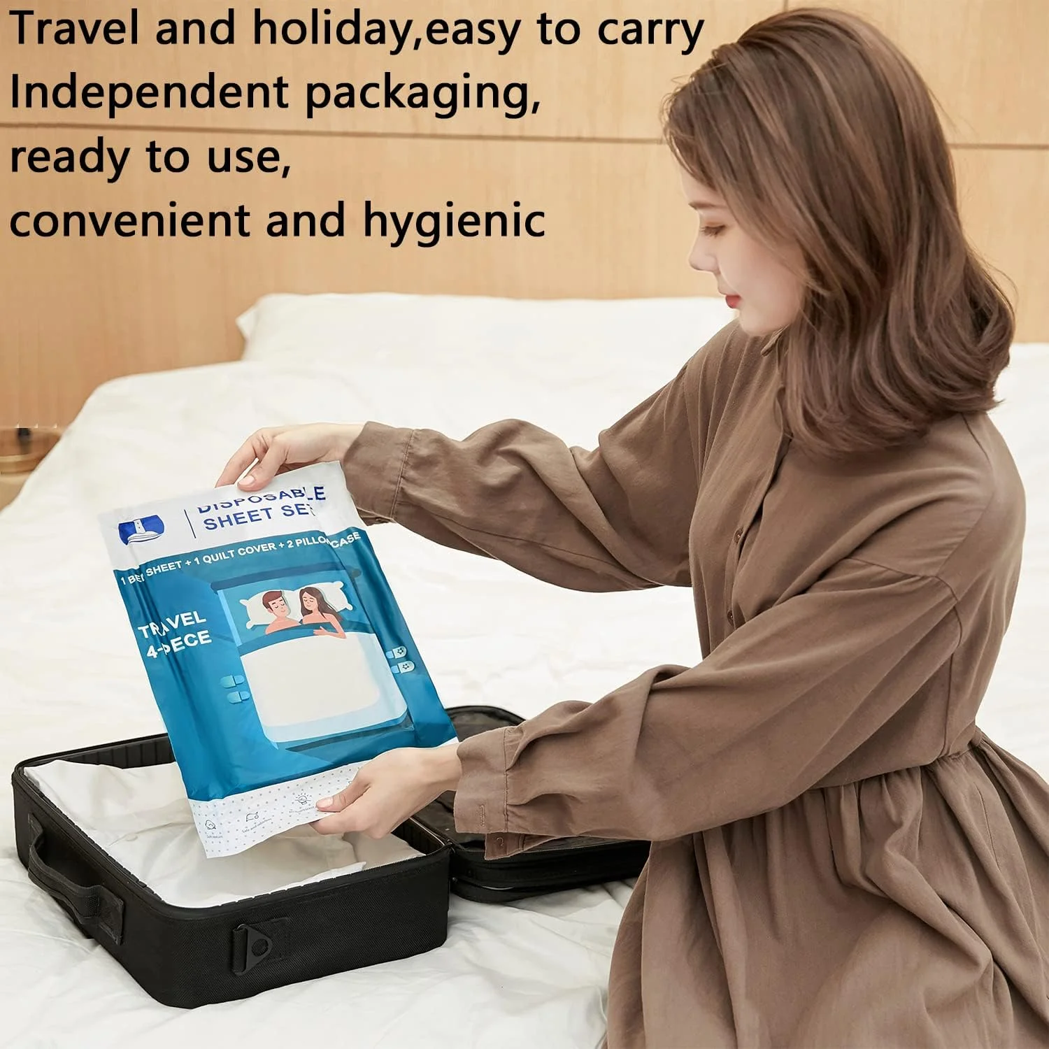 ست ملحفه یکبار مصرف یوتینلی برای هتل و مسافرت. آماده استفاده، سایز دونفره، 4 تکه