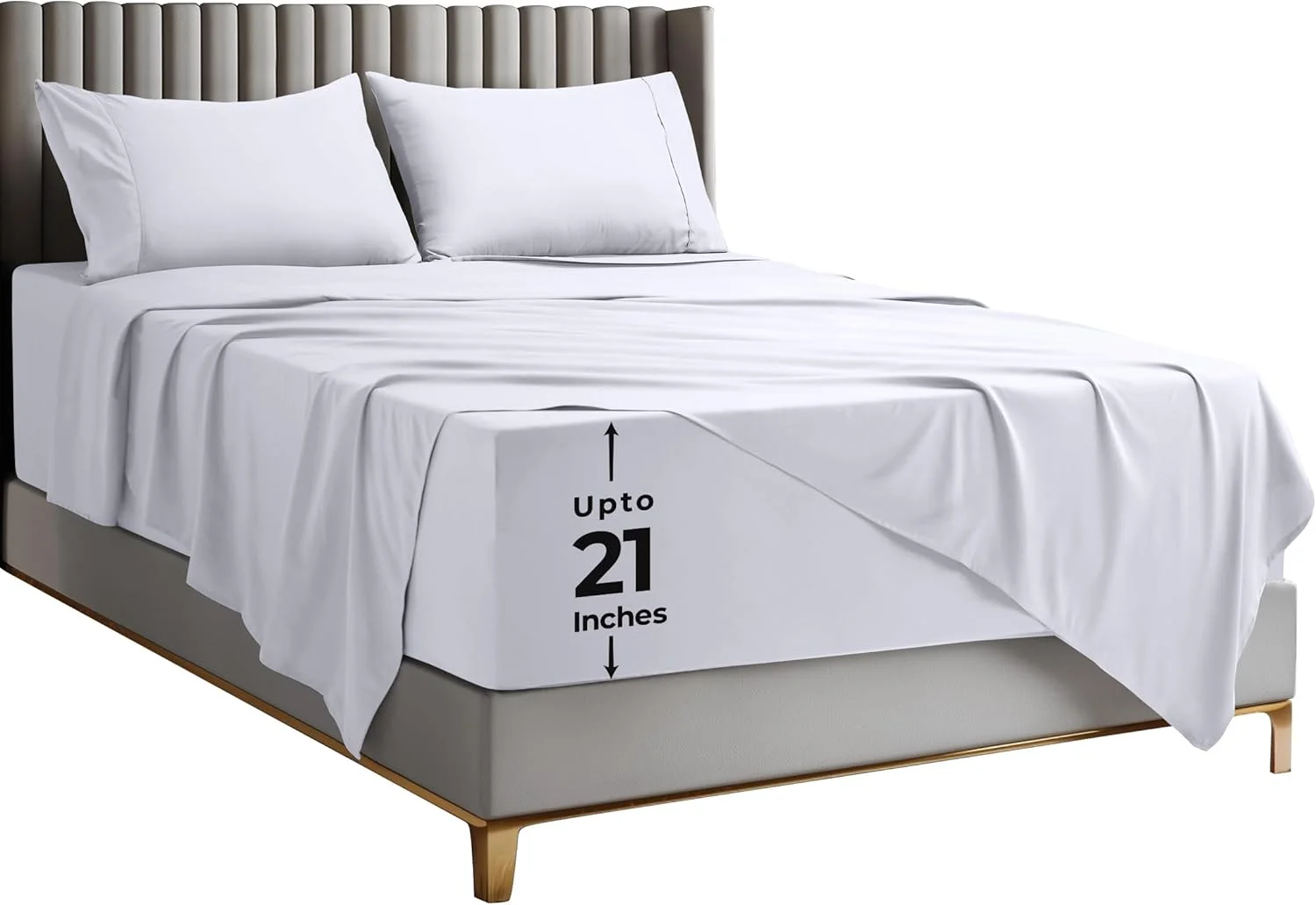 ست ملحفه کویین یوتوپیا بدینگ – ملحفه های 4 تکه میکروفایبر نرم و لطیف مناسب هتل با جیب های عمیق - روبالشتی های گلدوزی شده - ملحفه کش دار با جیب کناری - ملحفه تخت (سفید)