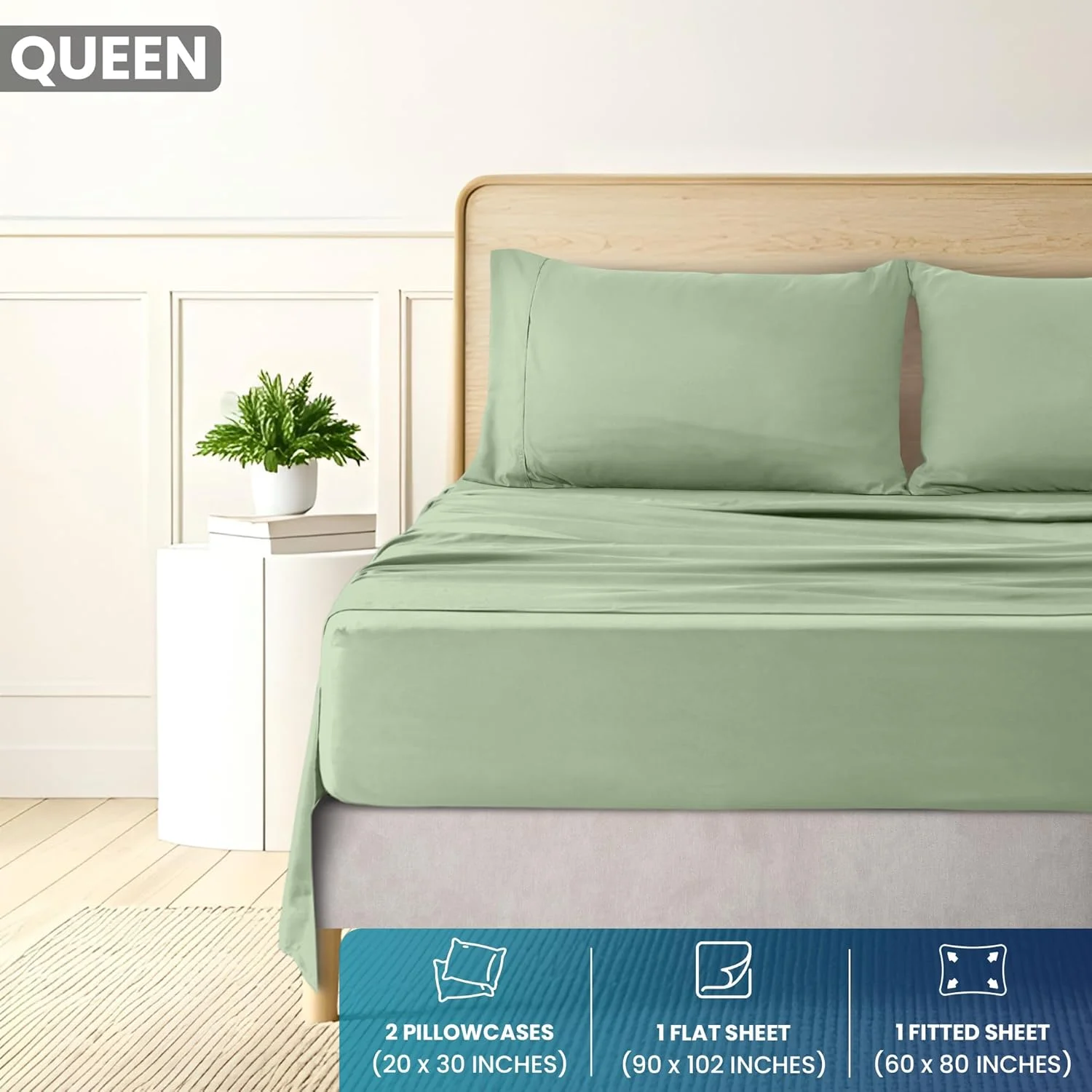 ست ملحفه کویین یوتوپیا بدینگ - میکروفیبر برس خورده - ملحفه های نرم برای تخت سایز کویین - شامل 1 ملحفه کش دار، 1 ملحفه تخت و 2 روبالشتی - جیب عمیق (مریم گلی)