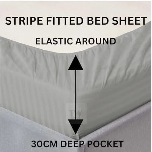 ست ملحفه راه راه میکروفایبر برس خورده با کیفیت هتلی - 1 ملحفه با 2 روبالشی آکسفورد 50x75+5 سانتی متر | پارچه راه راه فوق العاده نرم (خاکستری، ملحفه کش دار 200x200+30 سانتی متر - ست 3 تکه سایز کینگ)