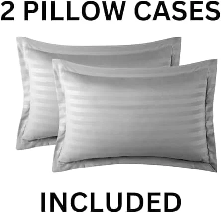 ست ملحفه راه راه میکروفایبر برس خورده با کیفیت هتلی - 1 ملحفه با 2 روبالشی آکسفورد 50x75+5 سانتی متر | پارچه راه راه فوق العاده نرم (خاکستری، ملحفه کش دار 200x200+30 سانتی متر - ست 3 تکه سایز کینگ)