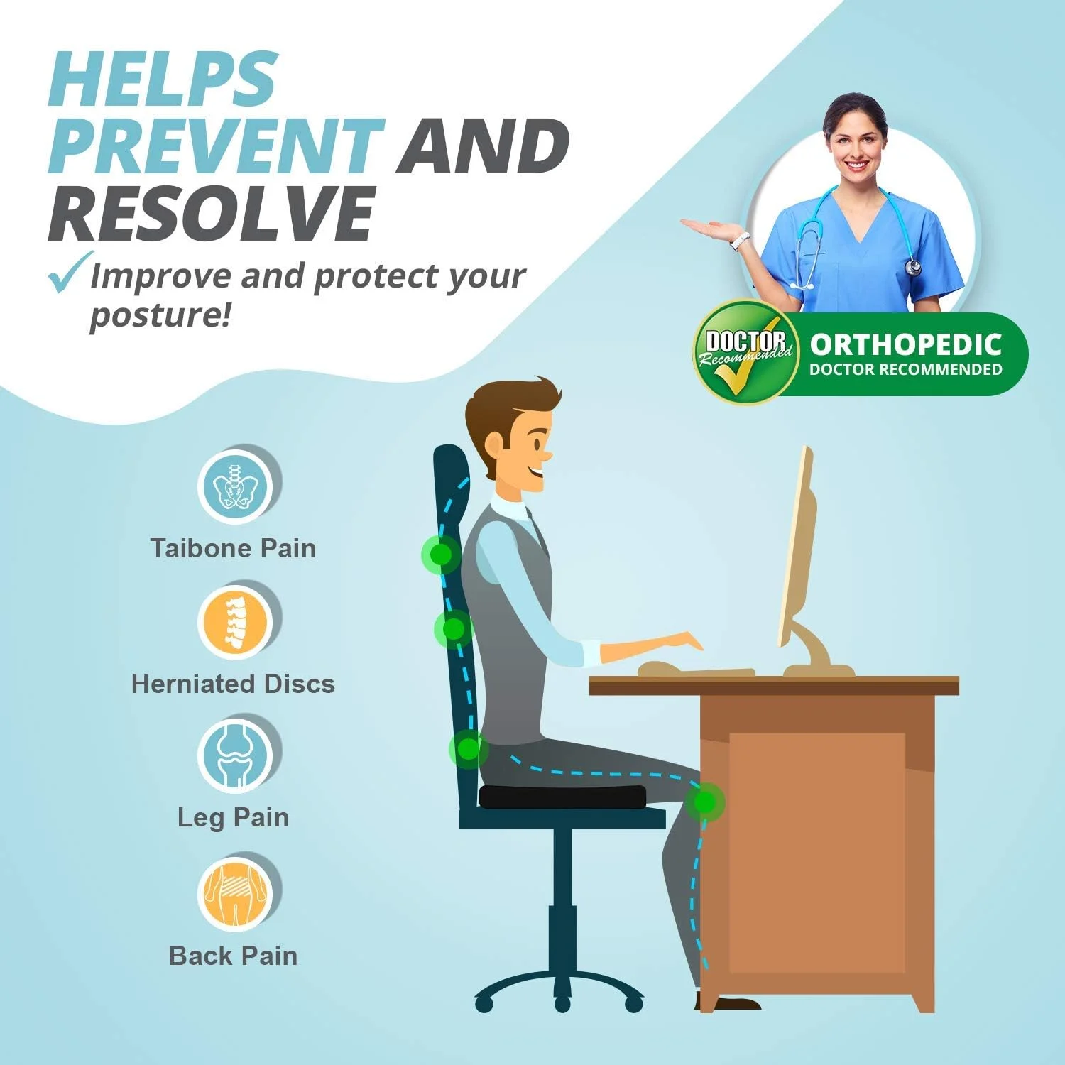 بالشتک صندلی فوم حافظه دار ارتوپدی دنبالچه، تسکین دهنده درد دنبالچه