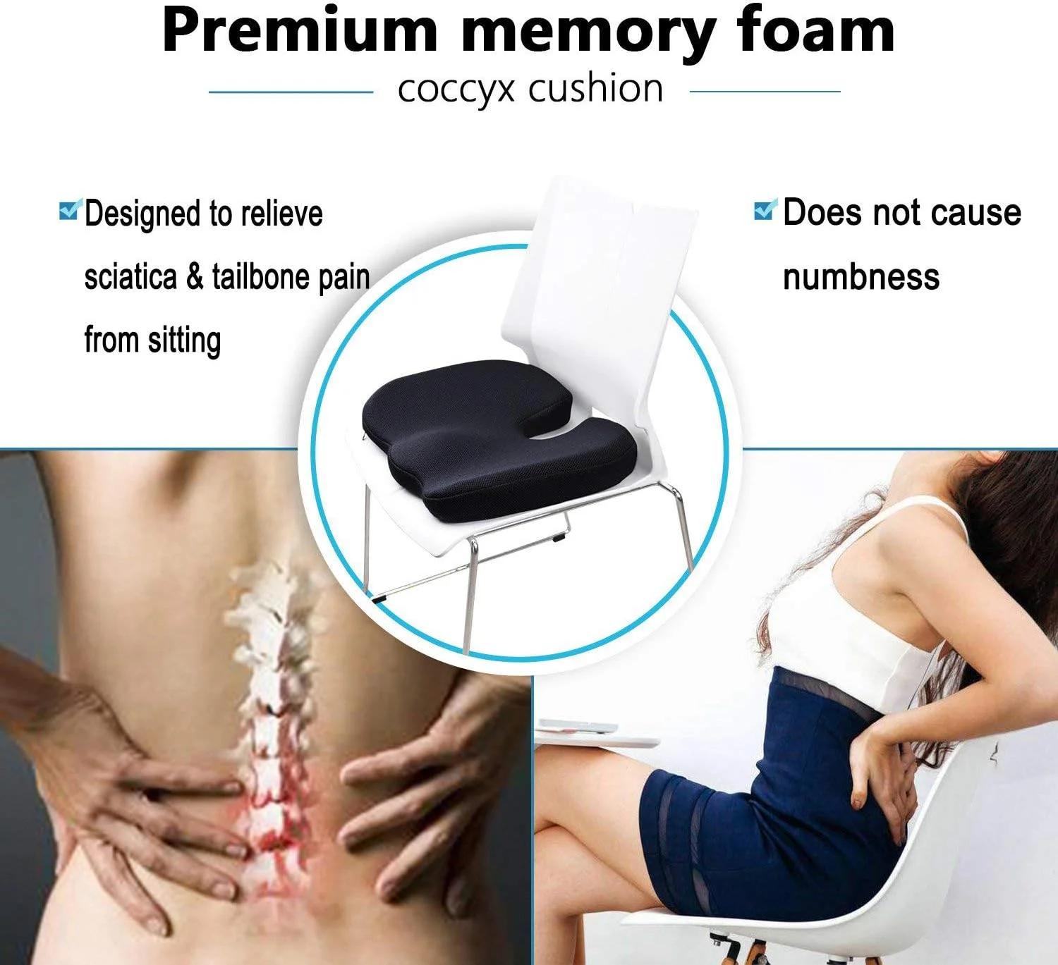 بالشتک صندلی فوم حافظه دار ارتوپدی دنبالچه، تسکین دهنده درد دنبالچه