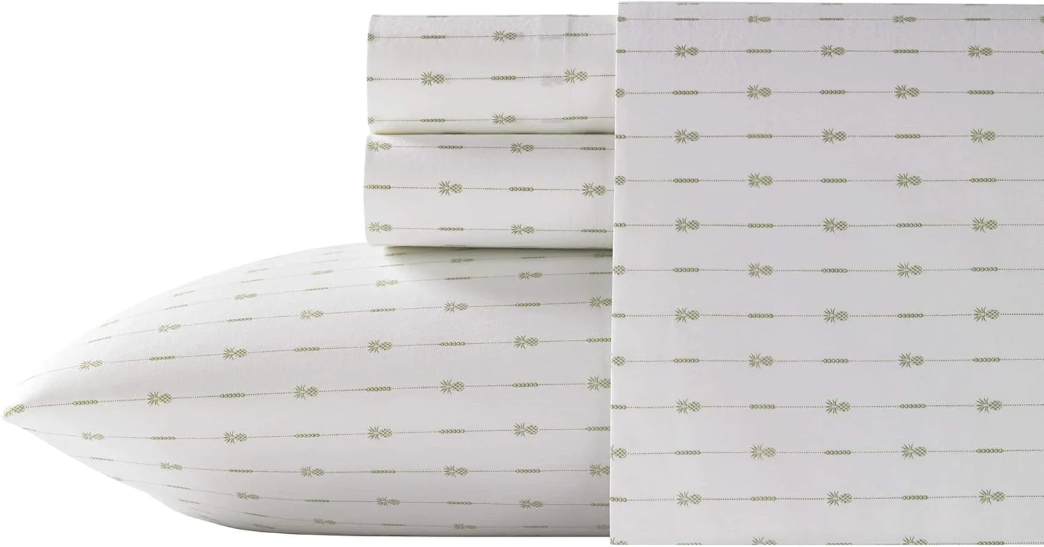 ست ملحفه راه راه آناناسی تامی باهاما مدل 223614، سبز، سایز کوئین