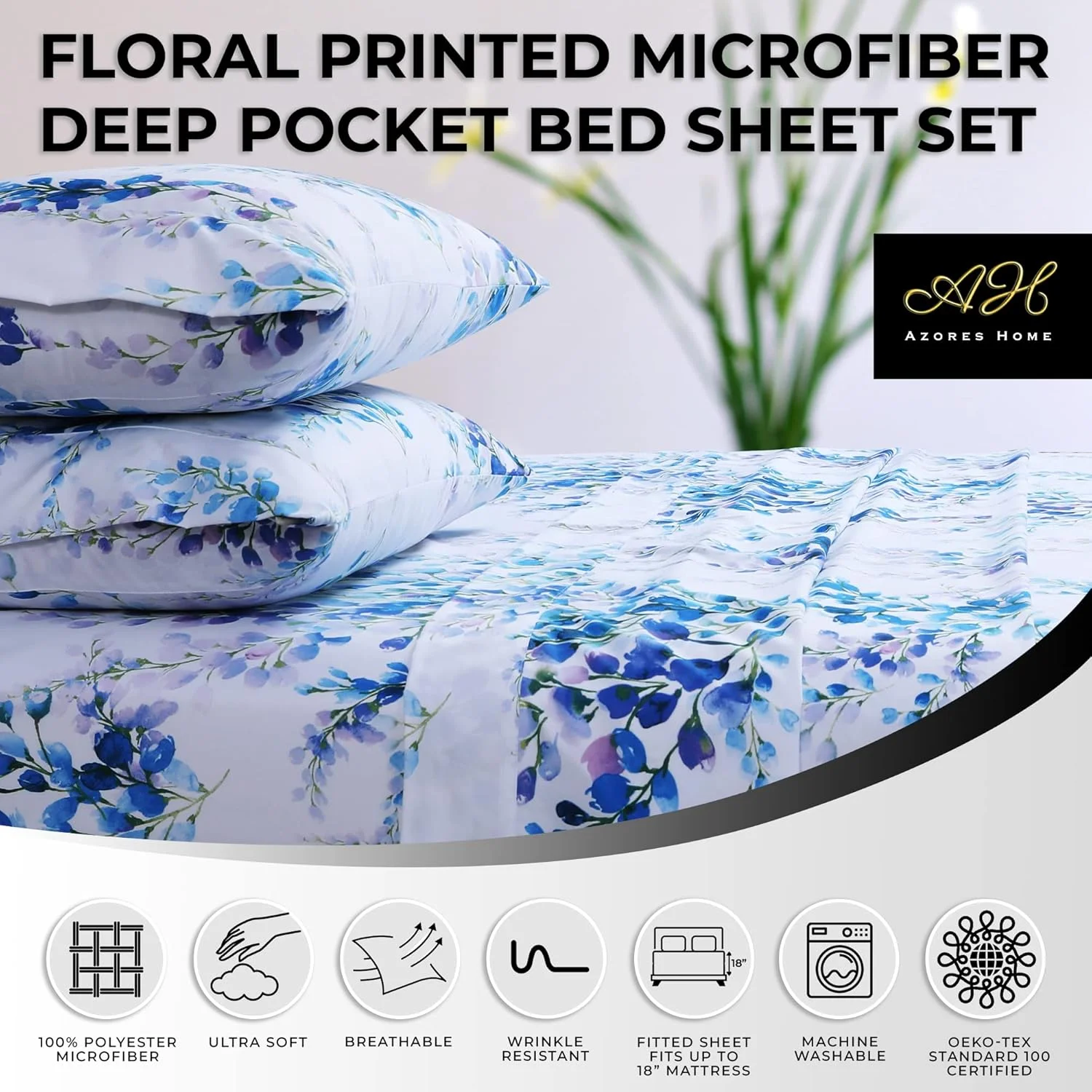 ملحفه های طرح دار ژولی Tribeca Living AZORES HOME با جیب عمیق و ابعاد بزرگ - کینگ، آبی ملحفه های طرح دار ژولی Tribeca Living AZORES HOME با جیب عمیق و ابعاد بزرگ - کینگ، آبی