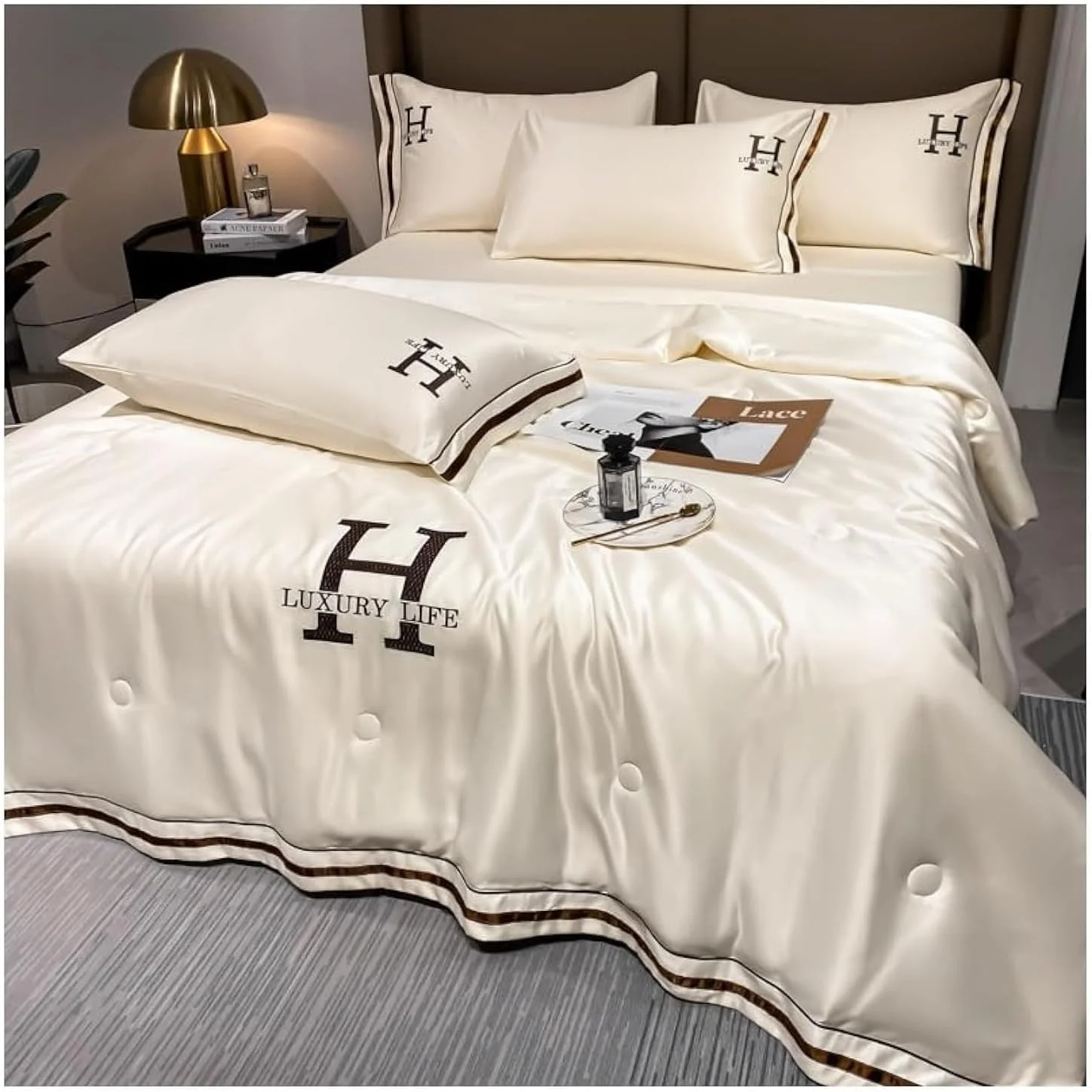 ست ملحفه ساتن نرم تاپیت 4 تکه، ست ملافه ابریشمی خنک کننده با ملحفه کش دار جیب عمیق، روکش لحاف و روبالشی (بژ) ست ملحفه ساتن نرم تاپیت 4 تکه، ست ملافه ابریشمی خنک کننده با ملحفه کش دار جیب عمیق، روکش لحاف و روبالشی (بژ)