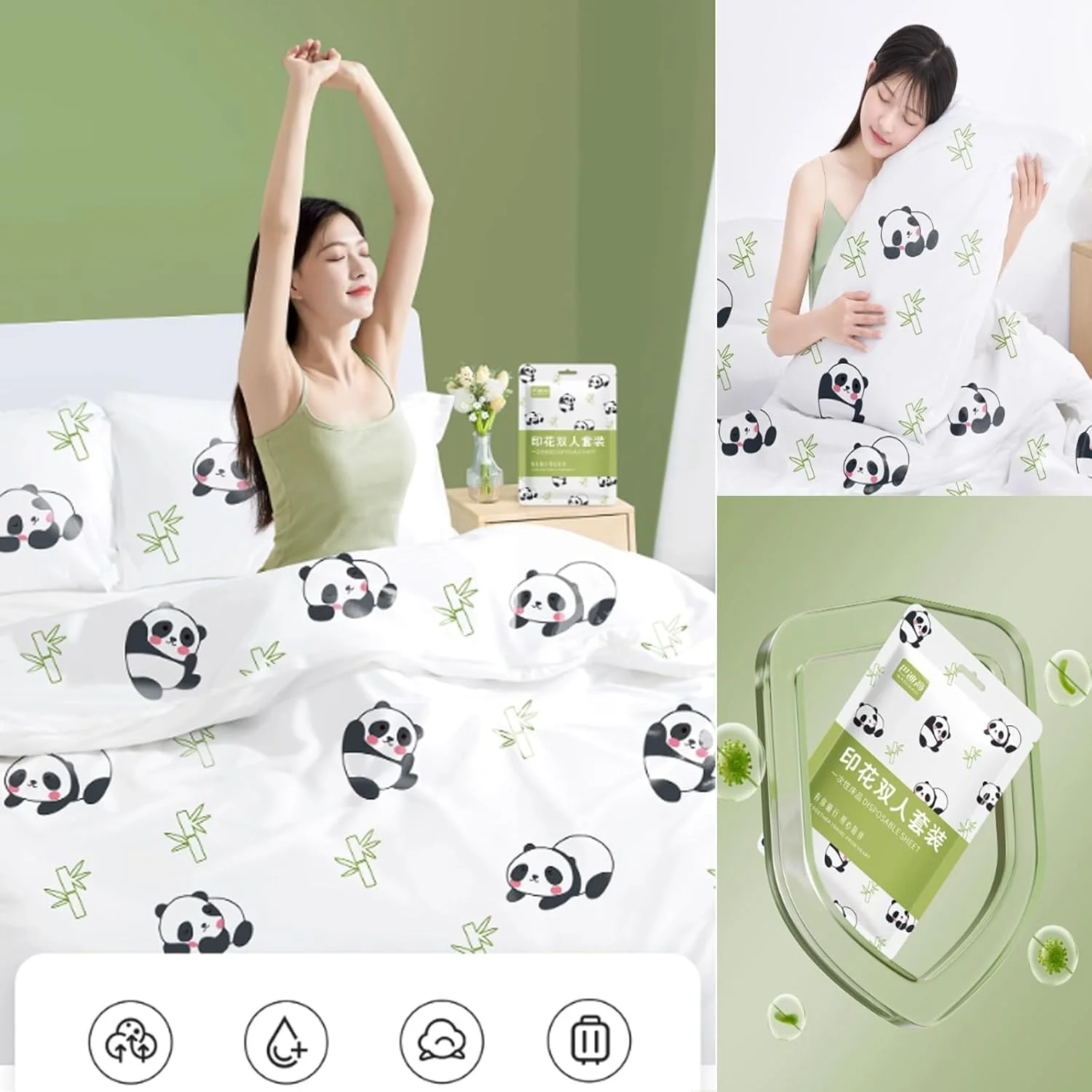 ست ملحفه مسافرتی 4 تکه تزویق سایز کوئین، روکش لحاف/روبالشتی یکبار مصرف برای مسافرت، هتل، روکش روتختی قابل حمل، ست ملحفه خنک کننده روتختی قابل حمل