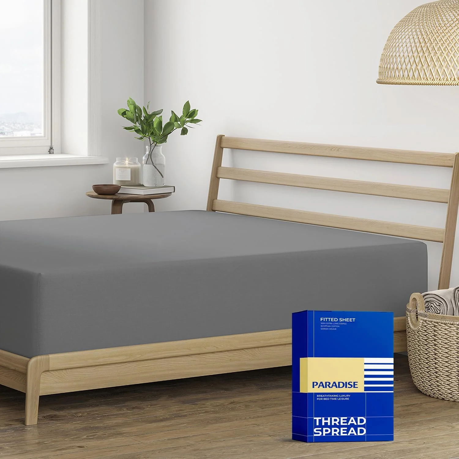 ملحفه کش‌دار کینگ پنبه مصری لوکس با تراکم 1000، ملحفه کش‌دار کینگ با جیب عمیق 16 اینچی، نرم، خنک، بافت ساتن، ملحفه کش‌دار کینگ سایز با الیاف بلند - خاکستری تیره