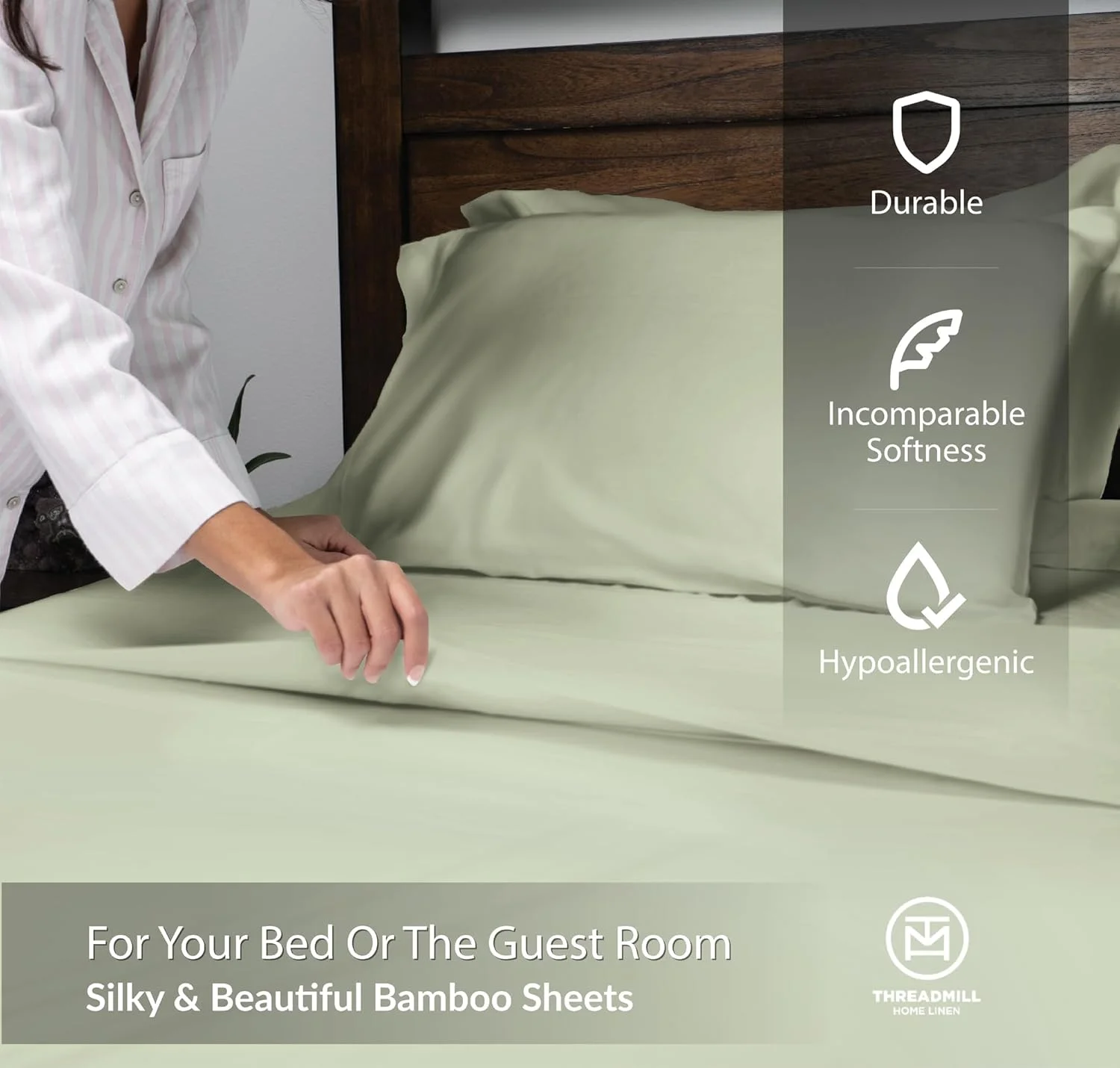 ملحفه بامبو کینگ سایز کالیفرنیا مناسب تخت کینگ سایز کالیفرنیا، ست ملحفه 4 تکه سبز مریم گلی - نرم و ابریشمی، سبک وزن، تنفس پذیر - جیب عمیق 16 اینچی - ملحفه های خنک کننده و ضد رطوبت