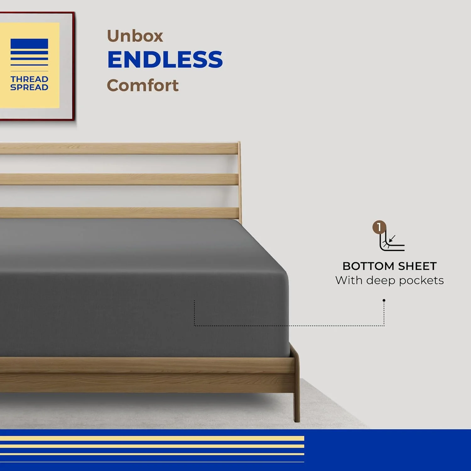 ملحفه کش‌دار کینگ پنبه مصری لوکس با تراکم 1000، ملحفه کش‌دار کینگ با جیب عمیق 16 اینچی، نرم، خنک، بافت ساتن، ملحفه کش‌دار کینگ سایز با الیاف بلند - خاکستری تیره