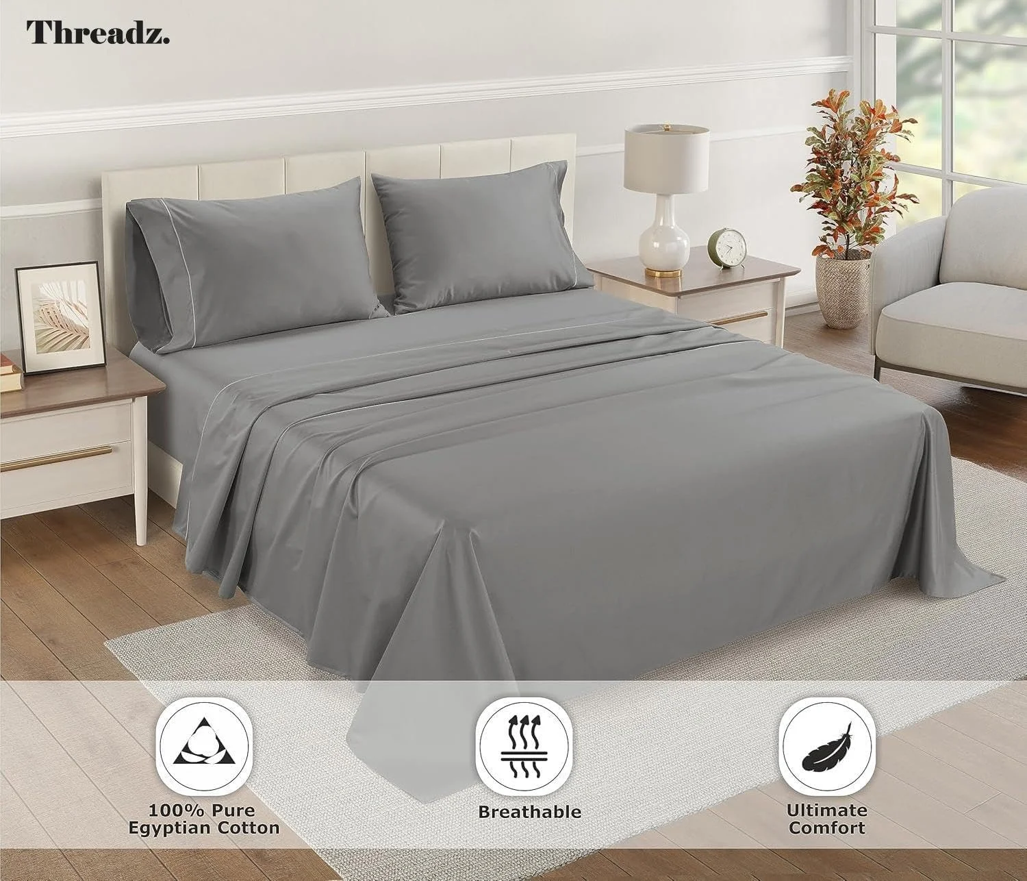 ست ملحفه کشدار از جنس پنبه مصری %۱۰۰ – فوقالعاده نرم، تنفسپذیر، پنبه پرکاله با الیاف بلند، جیب عمیق – شامل ۱ ملحفه کشدار و ۲ روبالشی – کالای خواب با کیفیت عالی (خاکستری، ۱۸۰X۲۰۰) ست ملحفه کشدار از جنس پنبه مصری %۱۰۰ – فوقالعاده نرم، تنفسپذیر، پنبه پرکاله با الیاف بلند، جیب عمیق – شامل ۱ ملحفه کشدار و ۲ روبالشی – کالای خواب با کیفیت عالی (خاکستری، ۱۸۰X۲۰۰)