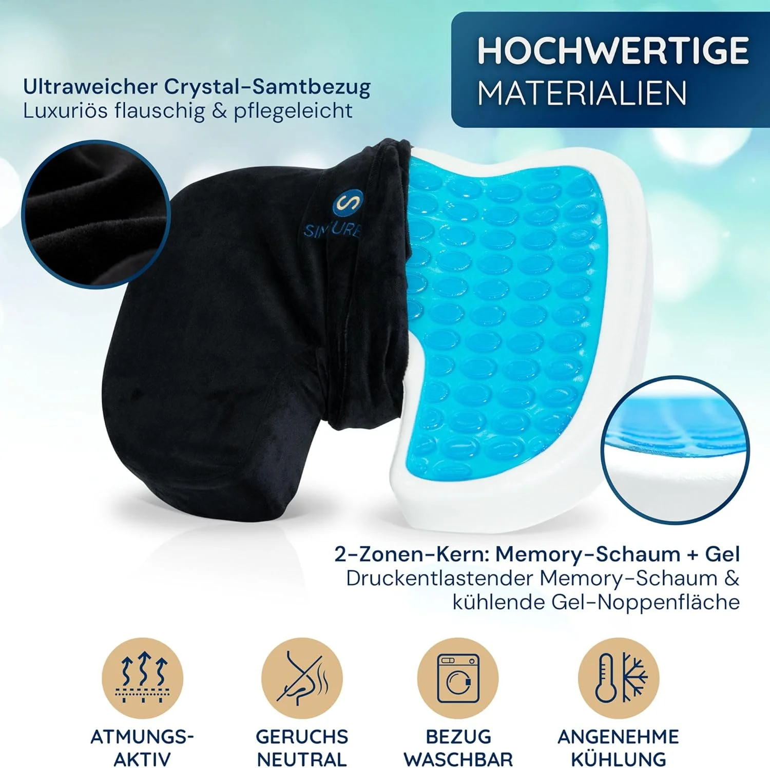 بالشتک صندلی طبی کوالا - با روکش مخملی ضد لغزش - ایده آل برای دفتر، ماشین و خانه - ترویج وضعیت نشستن سالم و راحتی و همچنین تسکین دنبالچه - نرم (45-90 کیلوگرم)