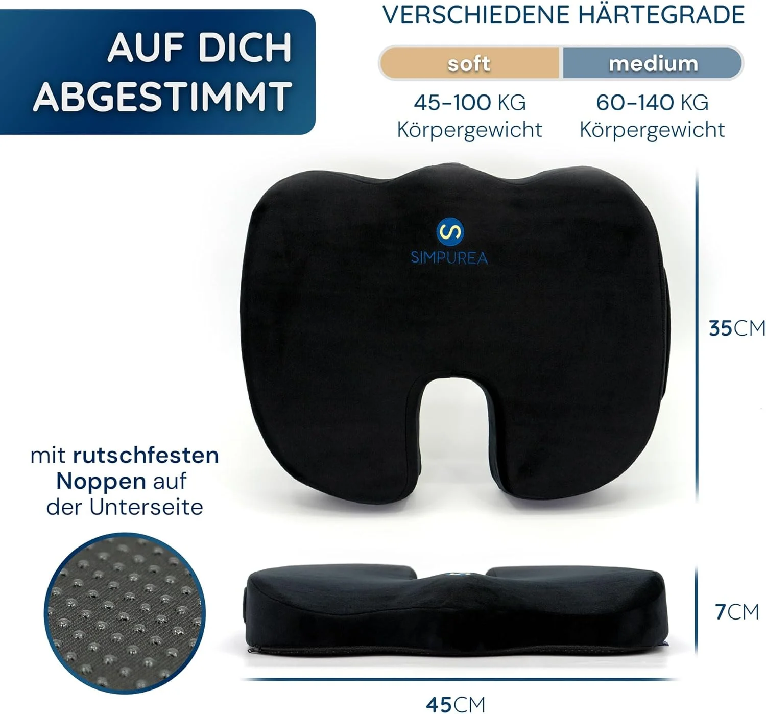 بالشتک صندلی طبی کوالا - با روکش مخملی ضد لغزش - ایده آل برای دفتر، ماشین و خانه - ترویج وضعیت نشستن سالم و راحتی و همچنین تسکین دنبالچه - نرم (45-90 کیلوگرم)