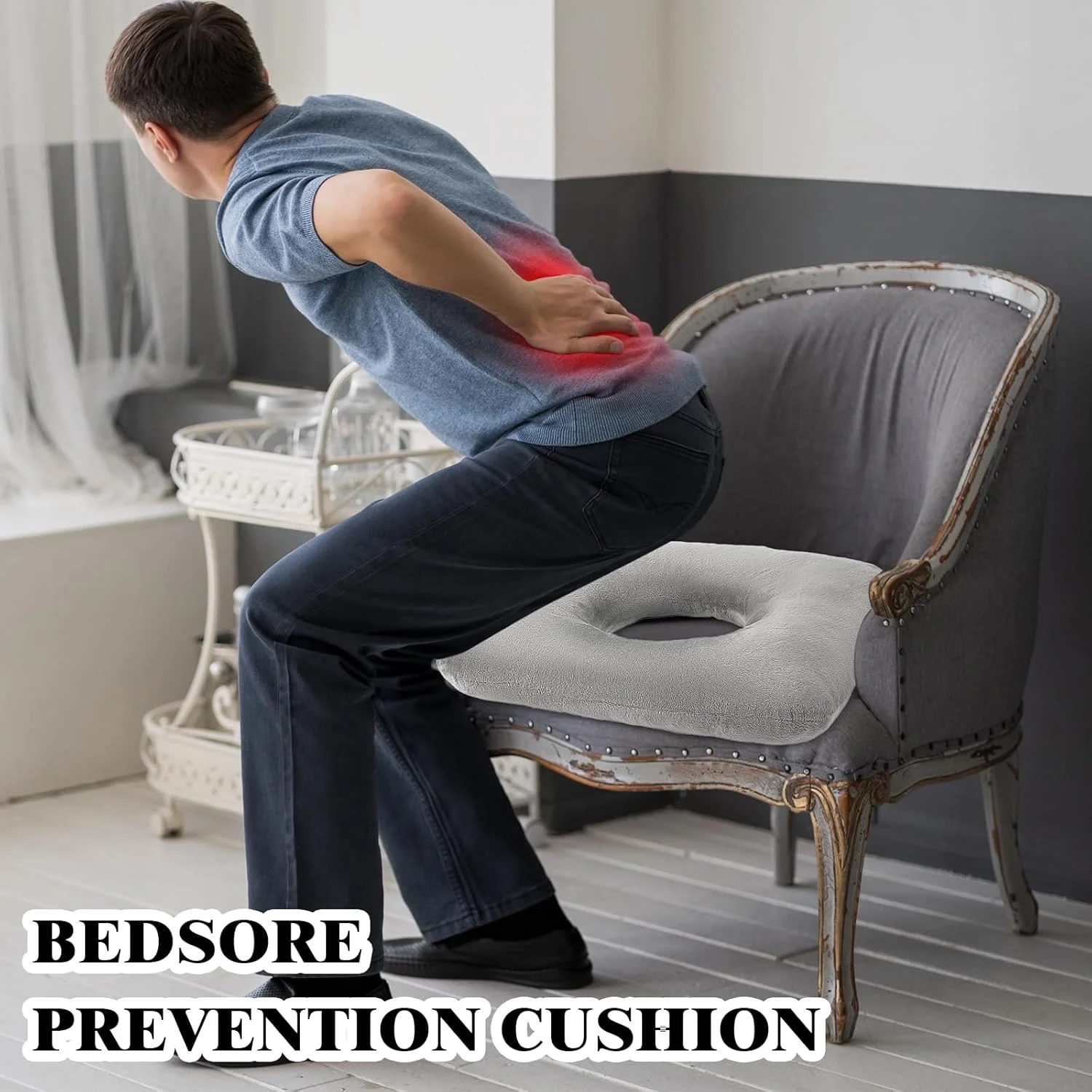 بالشتک دوناتی نشستن سینتوف 2 عددی برای درد دنبالچه، هموروئید، زخم بستر، بارداری، بالشتک صندلی تسکین درد، بالشتک ضد زخم فشاری دوناتی شکل، بالشتک بعد از زایمان برای خانه (خاکستری، آبی)