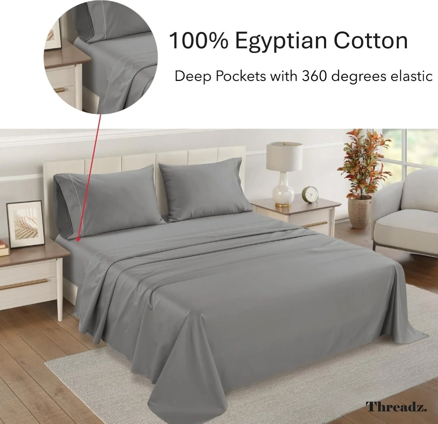 ست ملحفه کشدار از جنس پنبه مصری %۱۰۰ – فوقالعاده نرم، تنفسپذیر، پنبه پرکاله با الیاف بلند، جیب عمیق – شامل ۱ ملحفه کشدار و ۲ روبالشی – کالای خواب با کیفیت عالی (خاکستری، ۱۸۰X۲۰۰) ست ملحفه کشدار از جنس پنبه مصری %۱۰۰ – فوقالعاده نرم، تنفسپذیر، پنبه پرکاله با الیاف بلند، جیب عمیق – شامل ۱ ملحفه کشدار و ۲ روبالشی – کالای خواب با کیفیت عالی (خاکستری، ۱۸۰X۲۰۰)