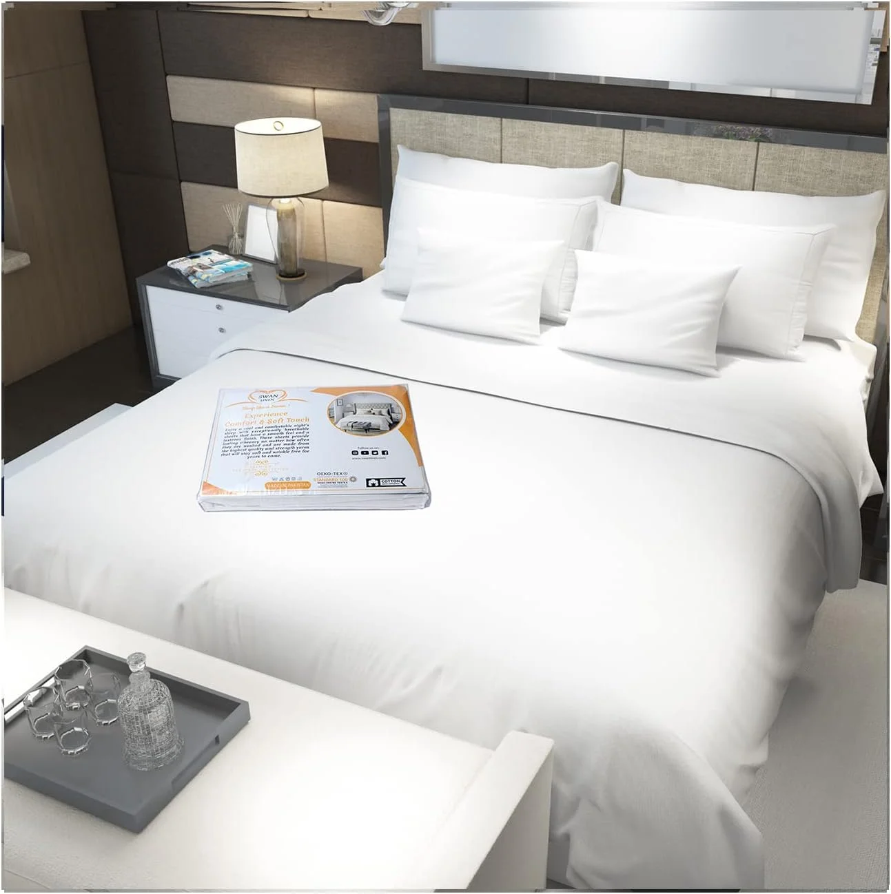 ملحفه کش‌دار ۱۰۰٪ پنبه با تراکم بافت ۴۰۰ شامل ۱ ملحفه کش‌دار تخت ۱۸۰x۲۰۰ سانتی‌متر با ۲ روبالشی ۱۰۰٪ پنبه طبیعی با الیاف بلند بافت ساتن مناسب تا ۴۰ سانتی‌متر (سفید، کینگ)