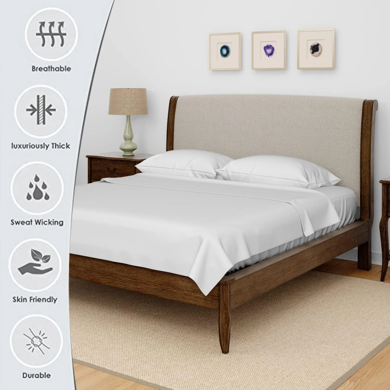 ملحفه کشدار ۱۰۰٪ پنبه با تراکم بافت ۴۰۰ شامل ۱ ملحفه کشدار تخت ۱۸۰x۲۰۰ سانتیمتر با ۲ روبالشی ۱۰۰٪ پنبه طبیعی با الیاف بلند بافت ساتن مناسب تا ۴۰ سانتیمتر (سفید، کینگ) ملحفه کشدار ۱۰۰٪ پنبه با تراکم بافت ۴۰۰ شامل ۱ ملحفه کشدار تخت ۱۸۰x۲۰۰ سانتیمتر با ۲ روبالشی ۱۰۰٪ پنبه طبیعی با الیاف بلند بافت ساتن مناسب تا ۴۰ سانتیمتر (سفید، کینگ)