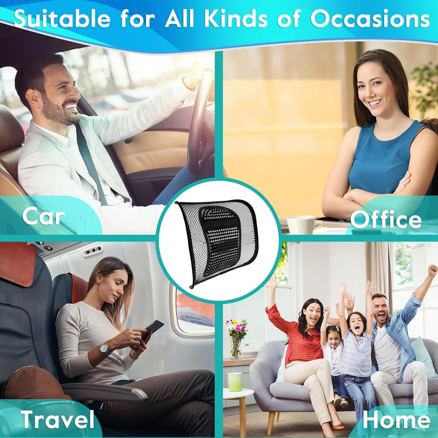 پشتی توری، پشتیبانی کمری توری با جریان هوا و بند الاستیک برای صندلی اداری خانگی و تسکین درد کمر در صندلی ماشین