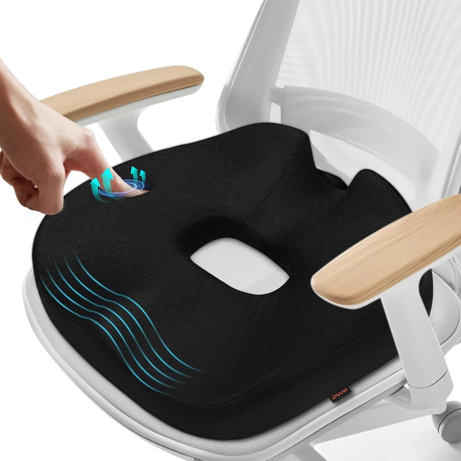 بالشتک صندلی مموری فوم ZHOOGE، بالش دوناتی، بالش دوناتی با طراحی علمی حفره مرکزی و دو قوز برای انحنای باسن، بالشتک صندلی مموری فوم برای صندلی های اداری، ماشین و خانه (مشکی، سایز XL)