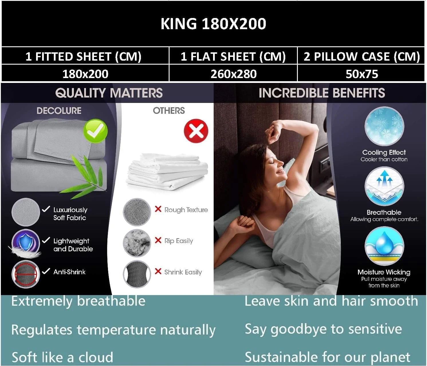 ست ملحفه تخت بامبو سایز کینگ 180x200 با تراکم بافت 400، خنک، ضد حساسیت، نرم و ابریشمی شامل 1 ملحفه کشدار، 1 ملحفه تخت، 2 روبالشی - سفید ست ملحفه تخت بامبو سایز کینگ 180x200 با تراکم بافت 400، خنک، ضد حساسیت، نرم و ابریشمی شامل 1 ملحفه کشدار، 1 ملحفه تخت، 2 روبالشی - سفید