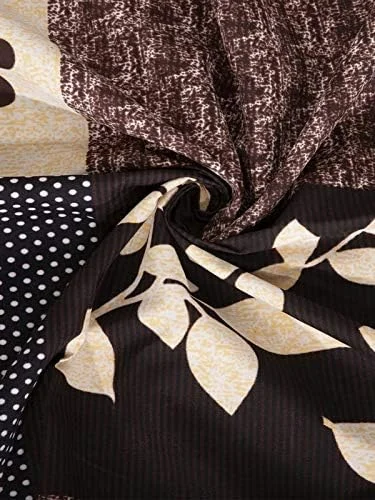 ملحفه دو نفره سایز کینگ پلی کتان با طرح گلدار 220TC به همراه 2 روبالشی، (90x90 اینچ)، قهوه ای