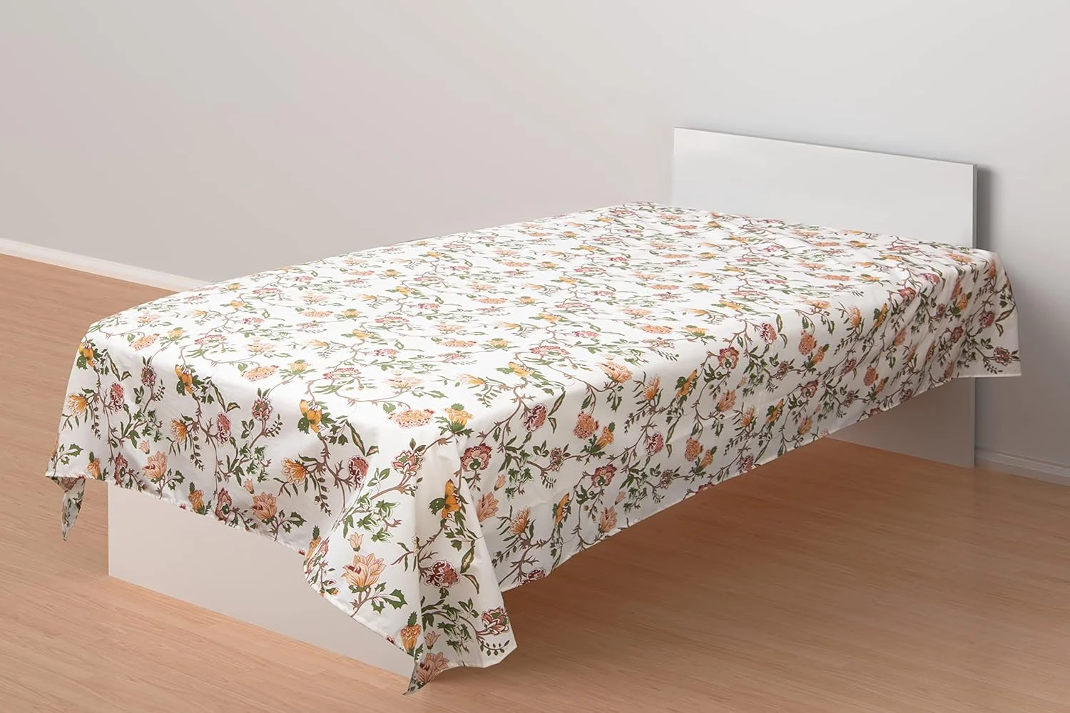 ست ملحفه چاپی 144TC به همراه روبالشی (کرم گلدار - یک نفره 160x220 سانتی متر)