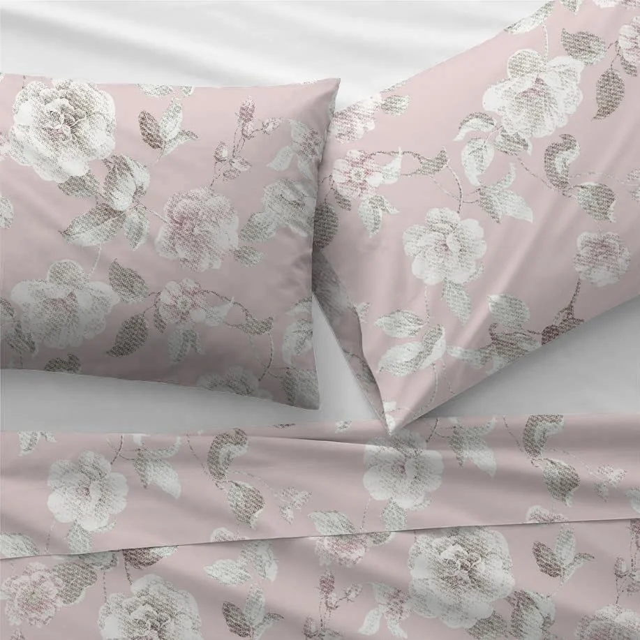 ملحفه تخت خواب ۹۰ گرمی به همراه روبالشتی (صورتی ملایم، یک نفره)