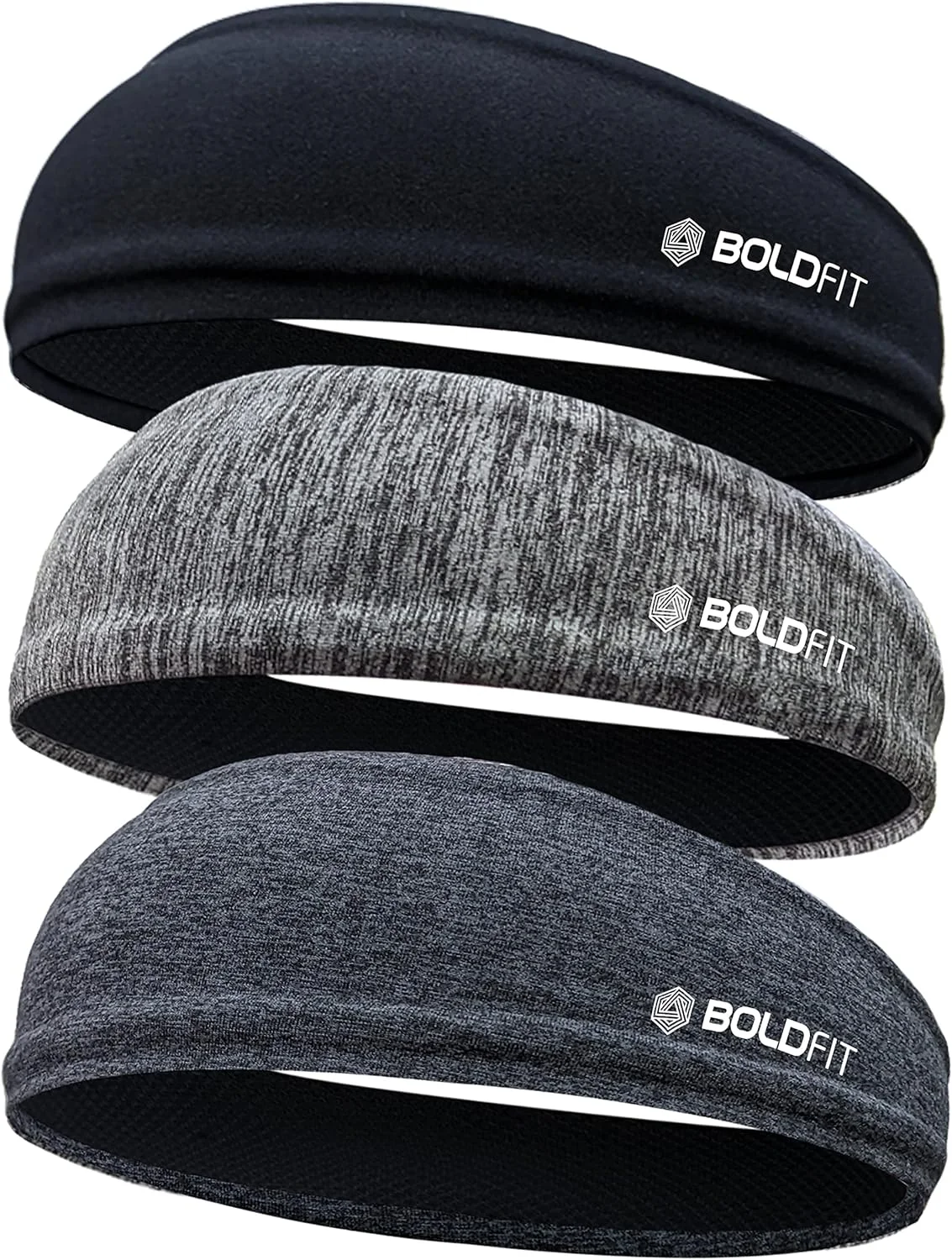 هدبندهای شیک بولدفیت برای آقایان و بانوان - هدبندهای خاکستری و مشکی مناسب تمرینات ورزشی برای موهای بلند - هدبندهای راحت جاذب عرق مناسب یوگا، دویدن، دوچرخه سواری، فوتبال (سایز یونیورسال)
