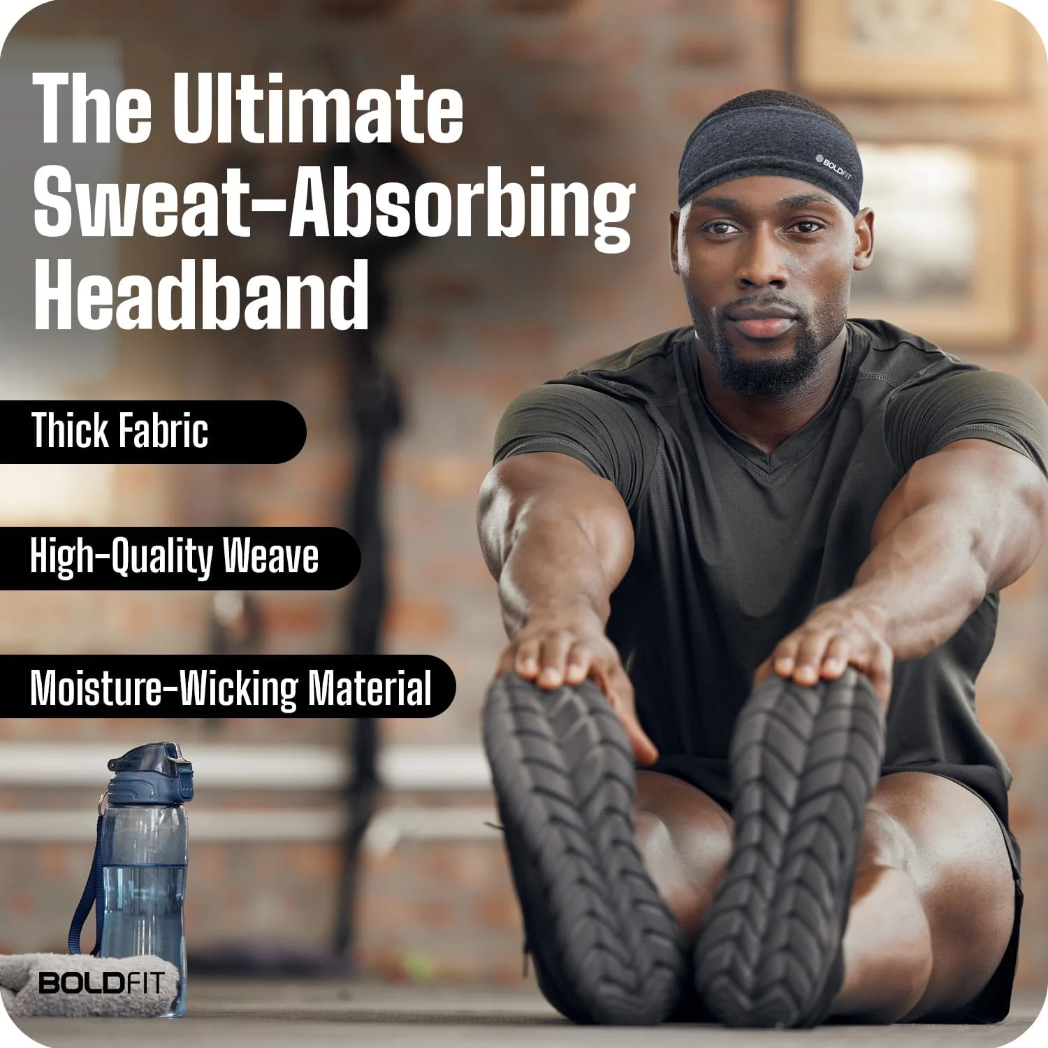هدبندهای شیک بولدفیت برای آقایان و بانوان - هدبندهای خاکستری و مشکی مناسب تمرینات ورزشی برای موهای بلند - هدبندهای راحت جاذب عرق مناسب یوگا، دویدن، دوچرخه سواری، فوتبال (سایز یونیورسال)