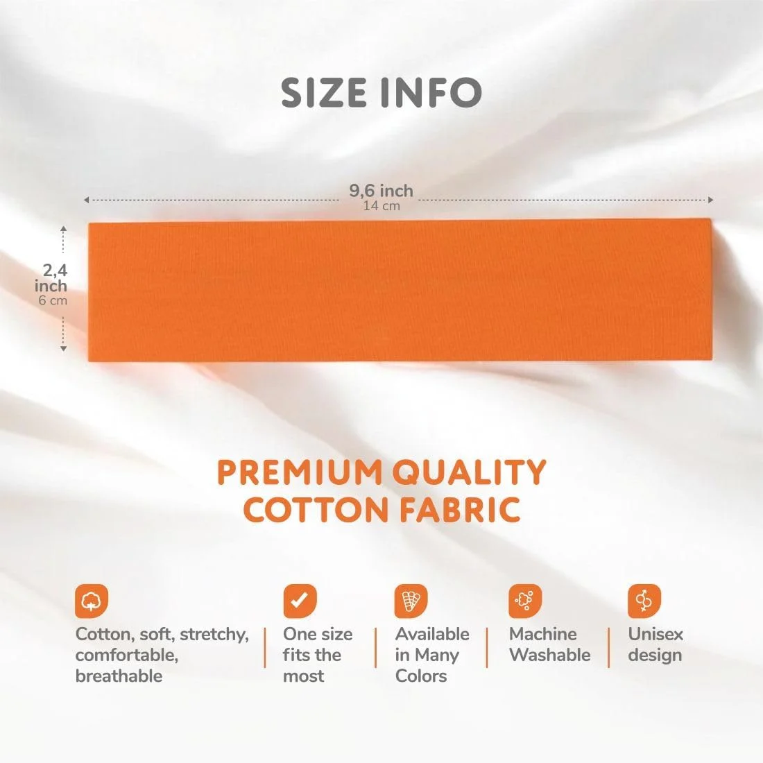 هدبند زنانه رنگ ثابت ضد لغزش برای یوگا، هدبندهای اسپرت فشن برای موهای زنانه، هدبندهای کشی پارچه نخی نرم برای ورزش، تناسب اندام و دویدن (نارنجی، یک سایز)