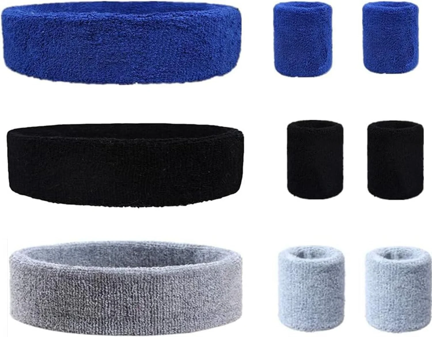 ست هدبند و مچ بند مردانه، جذب رطوبت، پارچه حوله ای نخی، مچ بند ورزشی کشی برای ورزش، دویدن، بسکتبال، فوتبال و تنیس
