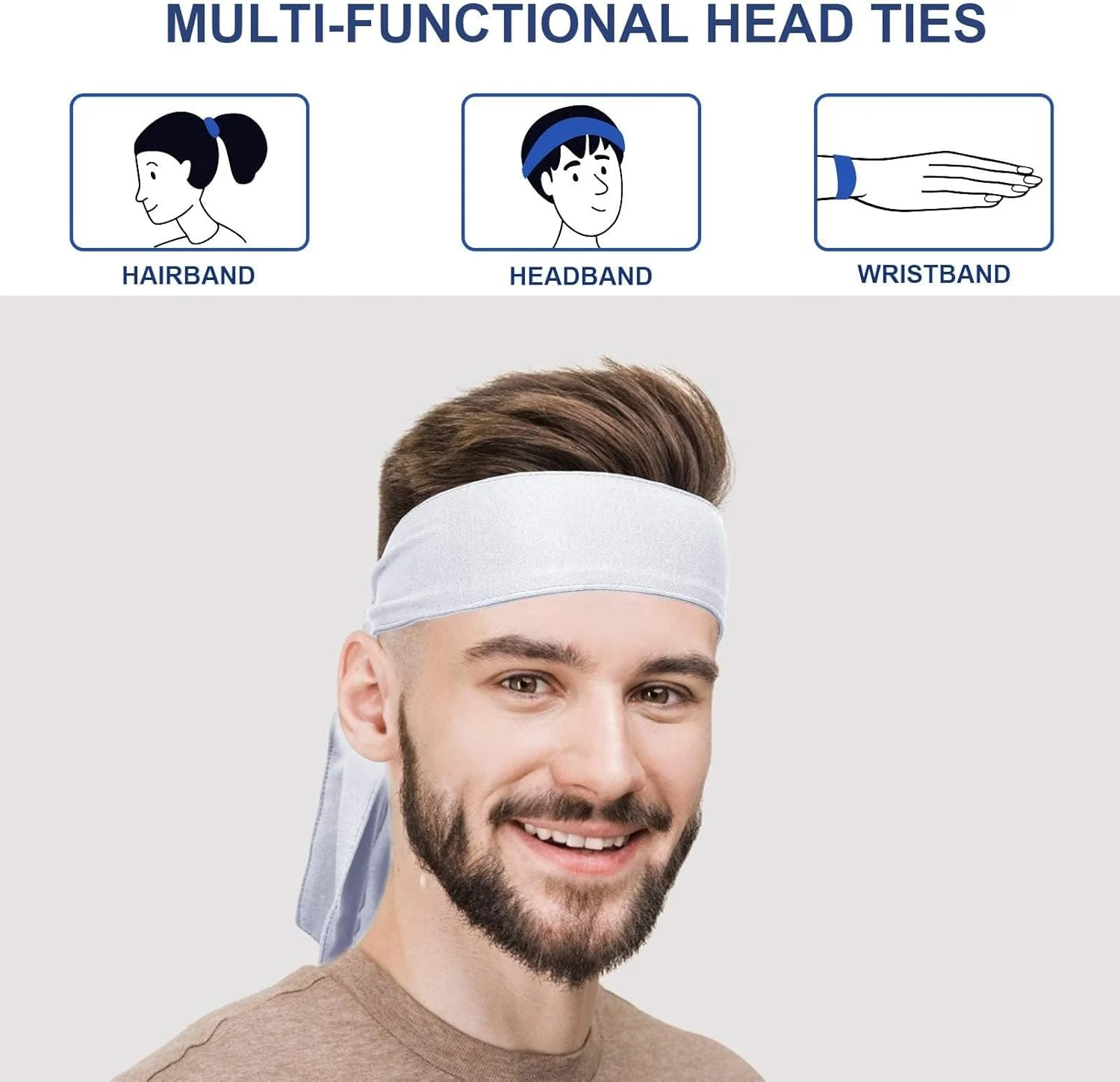 هدبند ورزشی برای مردان و زنان، ضد عرق، مناسب دویدن و ورزش، کش مو، گیره مو الاستیک (ست 3 عددی، مشکی، سفید، خاکستری)