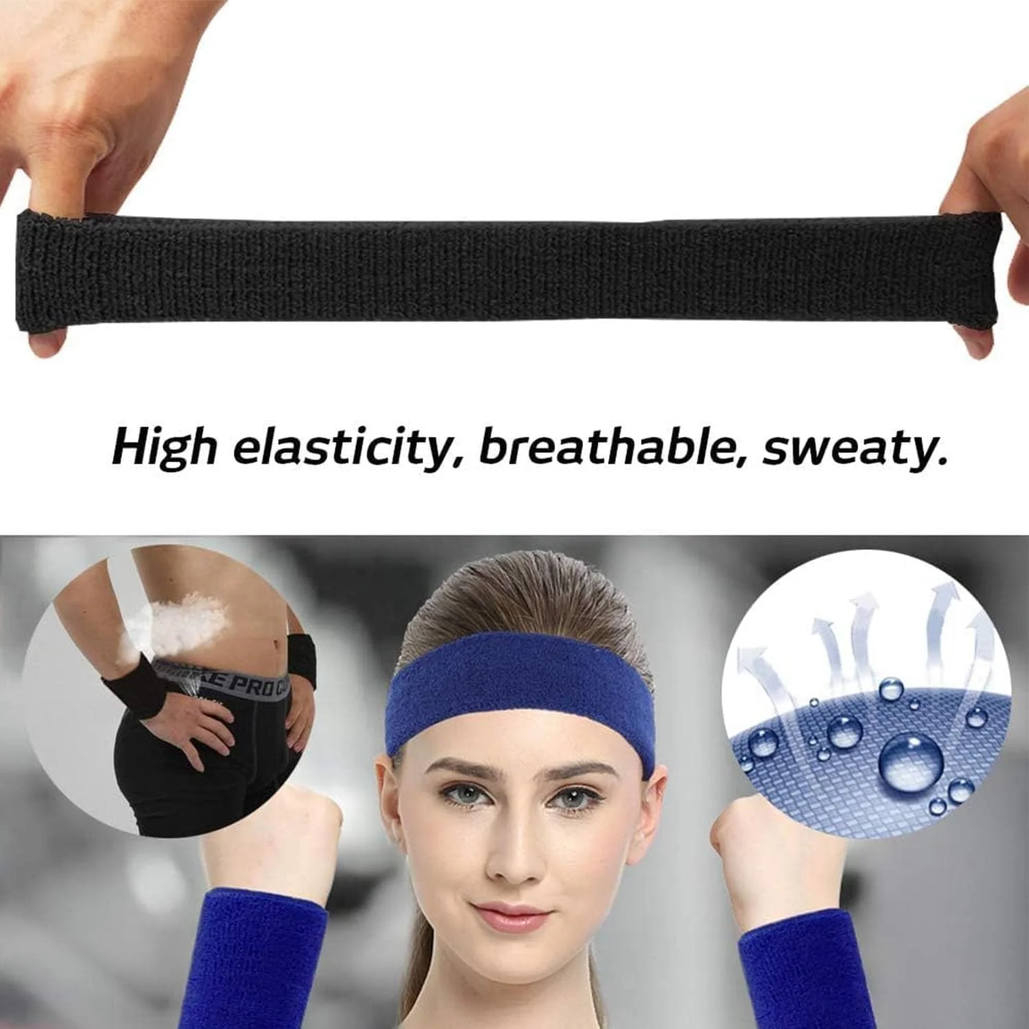 ست هدبند و مچ بند مردانه، جذب رطوبت، پارچه حوله ای نخی، مچ بند ورزشی کشی برای ورزش، دویدن، بسکتبال، فوتبال و تنیس