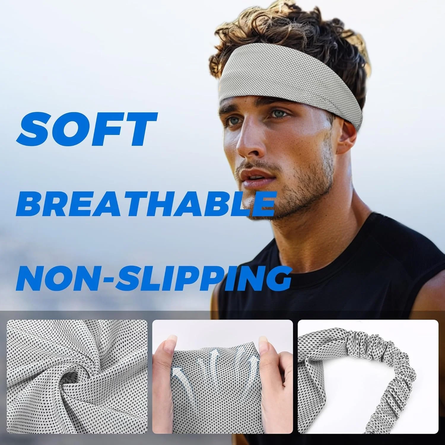 هدبند خنک کننده برای آقایان و بانوان - هدبند عرق گیر خنک کننده فوری برای دویدن، یوگا، باشگاه، تنیس، گلف و ورزش های فضای باز - جذب رطوبت، ضد لغزش، هدبند ورزشی قابل تنظیم 20 اینچی