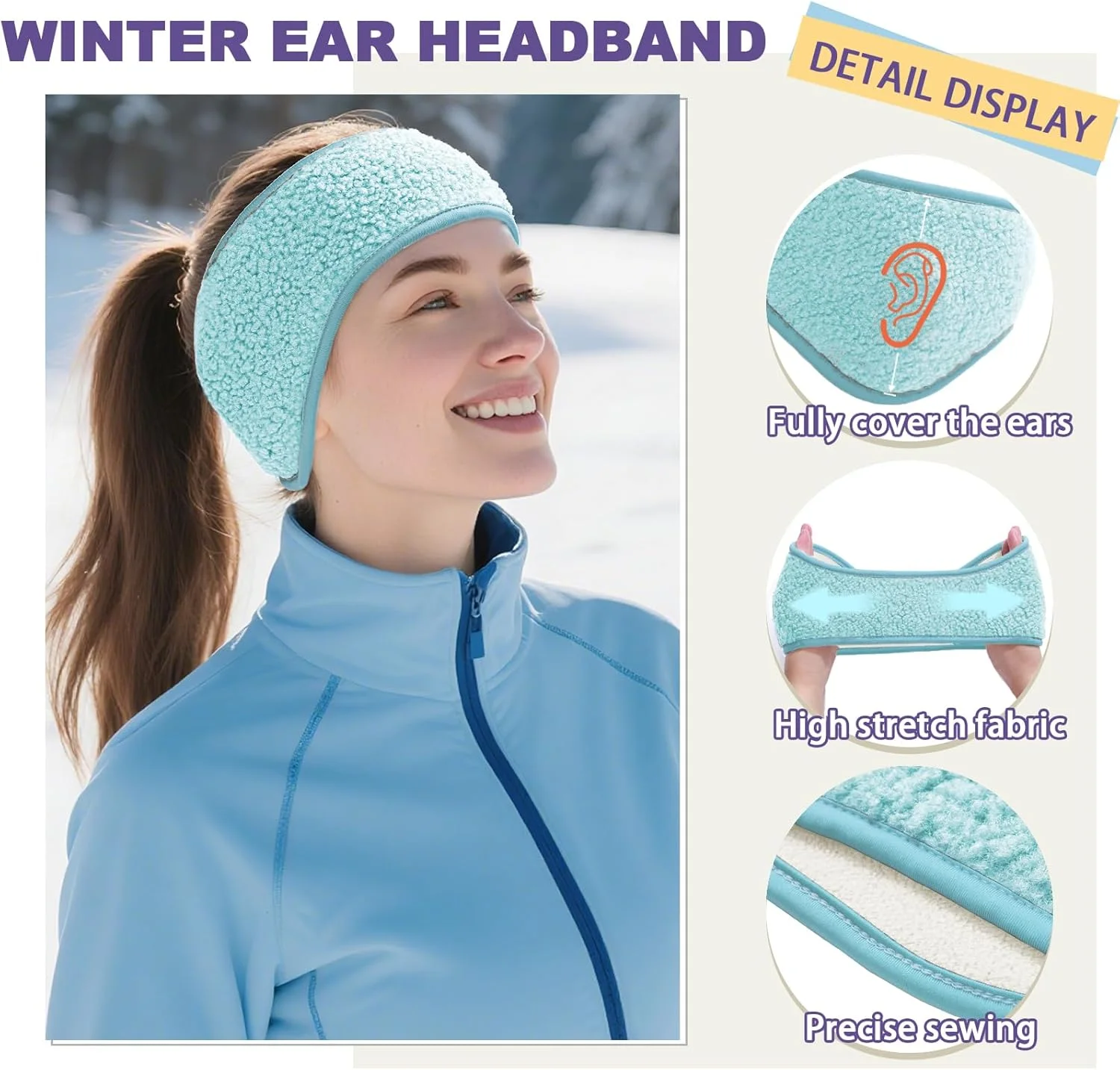 هدبند زمستانی گرم کننده گوش مناسب آقایان و بانوان برای هوای سرد، دویدن، دوچرخه سواری و تمرین (مشکی/آبی، سایز آزاد)