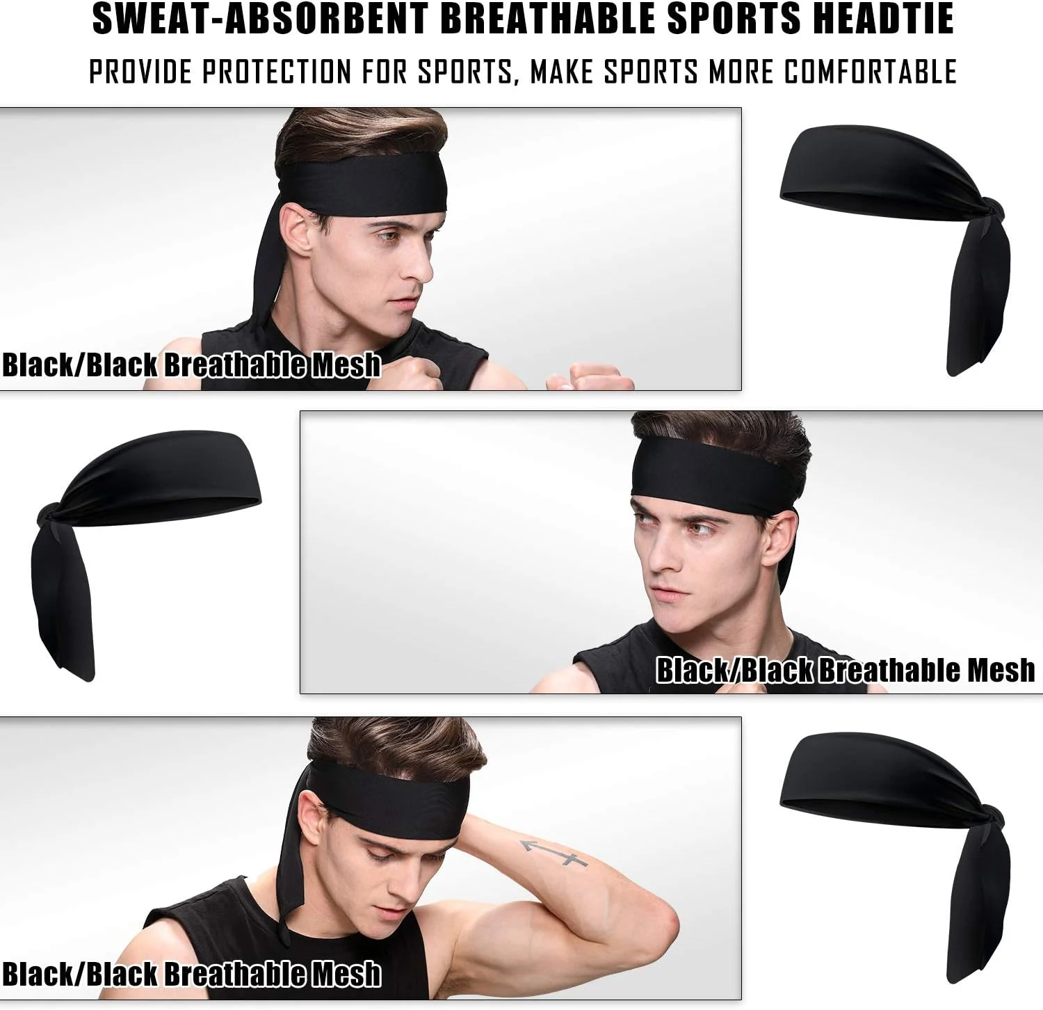 هدبند ورزشی مردانه EasYoung، بسته 3 عددی، مناسب تنیس، دویدن، یوگا، دوچرخه سواری یا پیاده روی، کشسان، جذب رطوبت و ضد لغزش