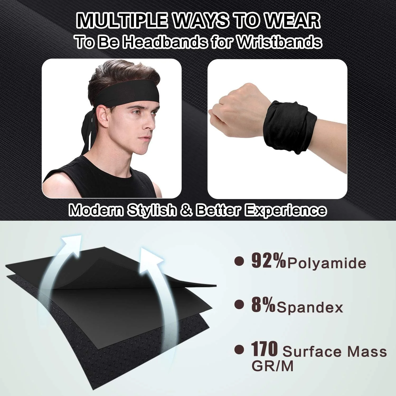 هدبند ورزشی مردانه EasYoung، بسته 3 عددی، مناسب تنیس، دویدن، یوگا، دوچرخه سواری یا پیاده روی، کشسان، جذب رطوبت و ضد لغزش