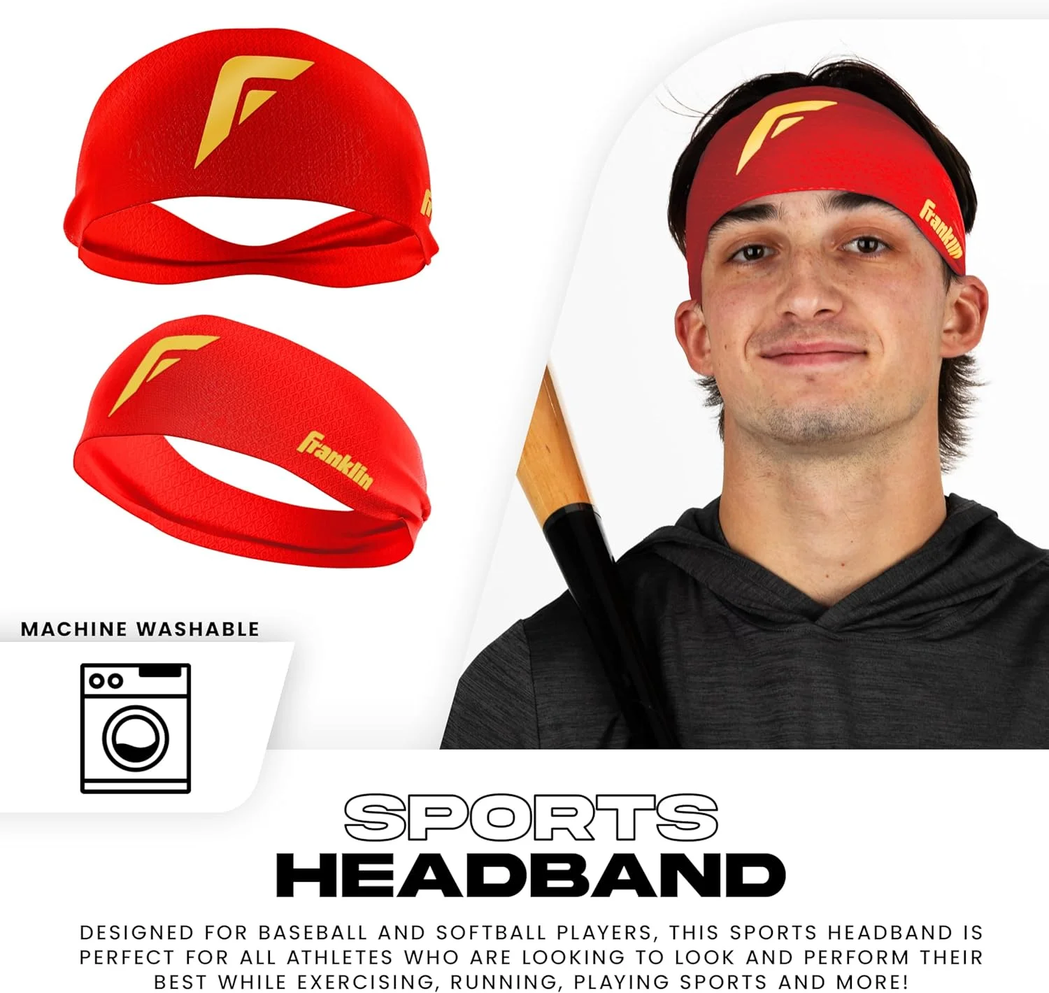هدبند ورزشی فرانکلین اسپورتس مناسب بیسبال و سافت بال - هدبند ورزشی برای مردان و زنان - جذب کننده عرق برای دویدن و تمرین - سایز مناسب برای اکثر افراد