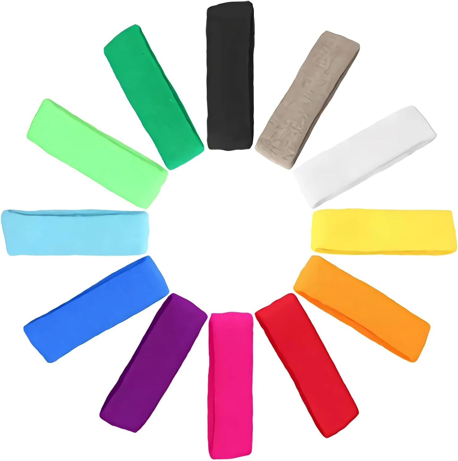 الکدان ۱۲ عددی هدبند ورزشی بسکتبال/ مچ بند عرق/ بند عرق سر/ مچ بند مد روز فضای باز - نازک - هدبندهای کشی پنبه ای نرم برای یوگا/ رقص/ ورزش/ تناسب اندام، رنگ های ترکیبی، یک سایز