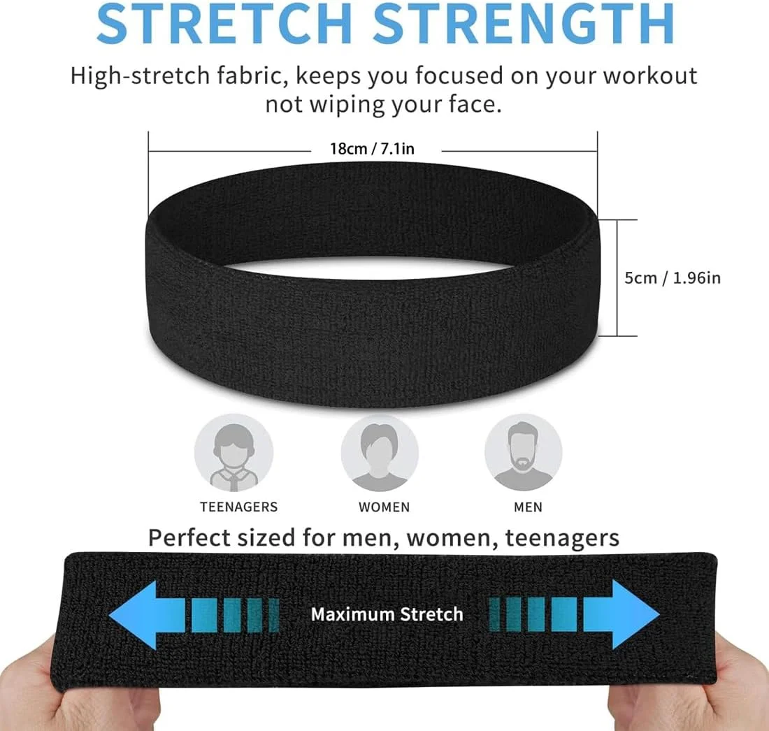 هدبند مردانه، بسته 4 عددی، هدبند ورزشی الاستیک پهن، 2 عدد مشکی و 2 عدد خاکستری، سایز مناسب برای همه، ایده آل برای ورزش، دوچرخه سواری، تنیس، یوگا، باشگاه