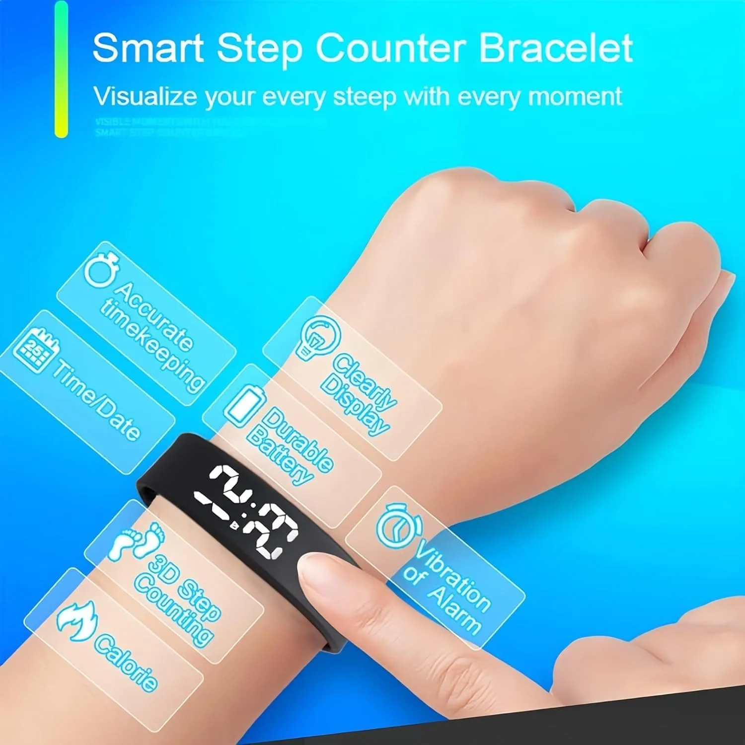 دستبند ردیاب تناسب اندام بولیوی، گام شمار ورزشی با قابلیت پایش کالری و ساعت زنگ دار، بدون نیاز به اپلیکیشن، مچ بند ورزشی سبک وزن برای مردان، زنان، نوجوانان، دانش آموزان (سفید)