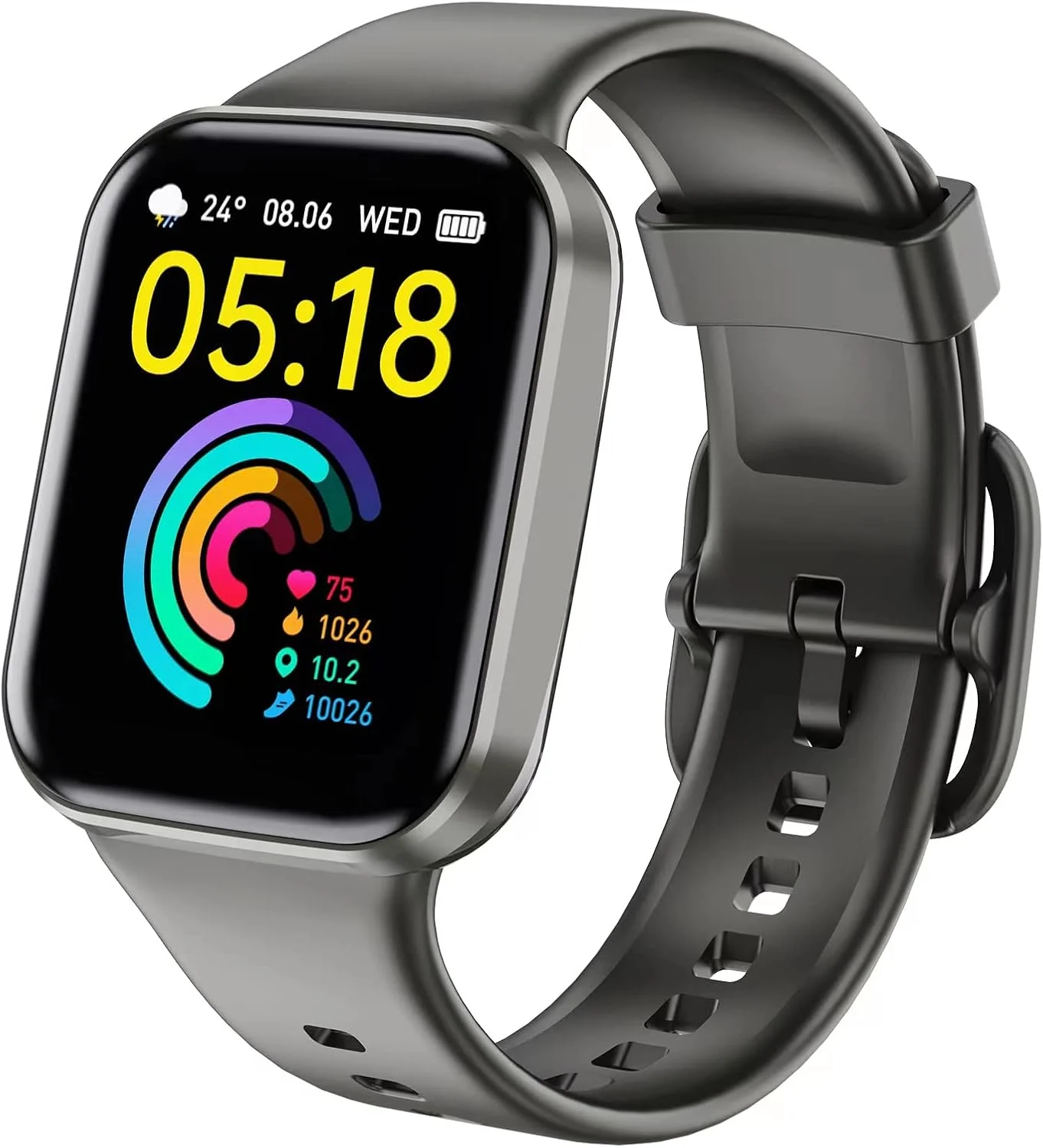 ساعت هوشمند، ردیاب تناسب اندام برای آقایان و بانوان، ساعت تناسب اندام 1.69 اینچی با قابلیت پایش ضربان قلب، اکسیژن خون و خواب، گام شمار، ردیاب فعالیت، ساعت هوشمند ضد آب IP67 برای اندروید و iOS، مشکی