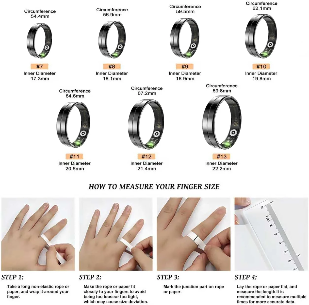 انگشتر هوشمند برای زنان و مردان، ردیاب سلامتی و فعالیت با ضربان قلب، پایش خواب/اکسیژن خون/ردیابی حرکت، ضد آب و بدون نیاز به اشتراک مشکی (9)