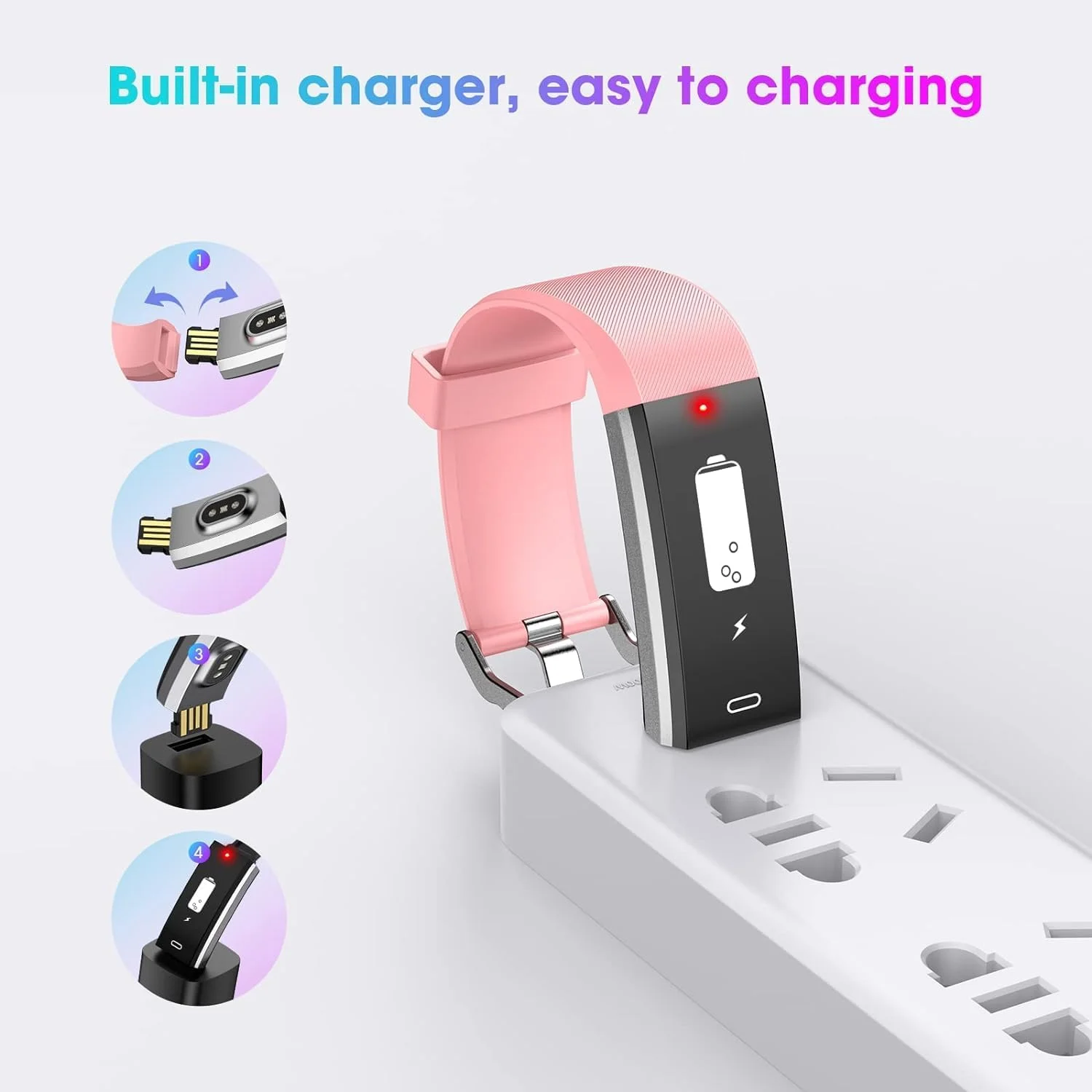 ردیاب تناسب اندام با گام شمار/کالری/کرنومتر، ردیاب فعالیت با پایش ضربان قلب، IP68، ردیاب سلامت با پایش خواب، ساعت هوشمند، ساعت گام شمار برای زنان، مردان و کودکان (صورتی)